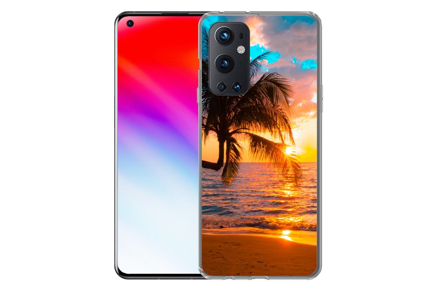MuchoWow Handyhülle für OnePlus 9 Pro Palme - Sonnenuntergang - Horizont - Strand - Meer -, Phone Case, Silikon, Schutzhülle Dünn
