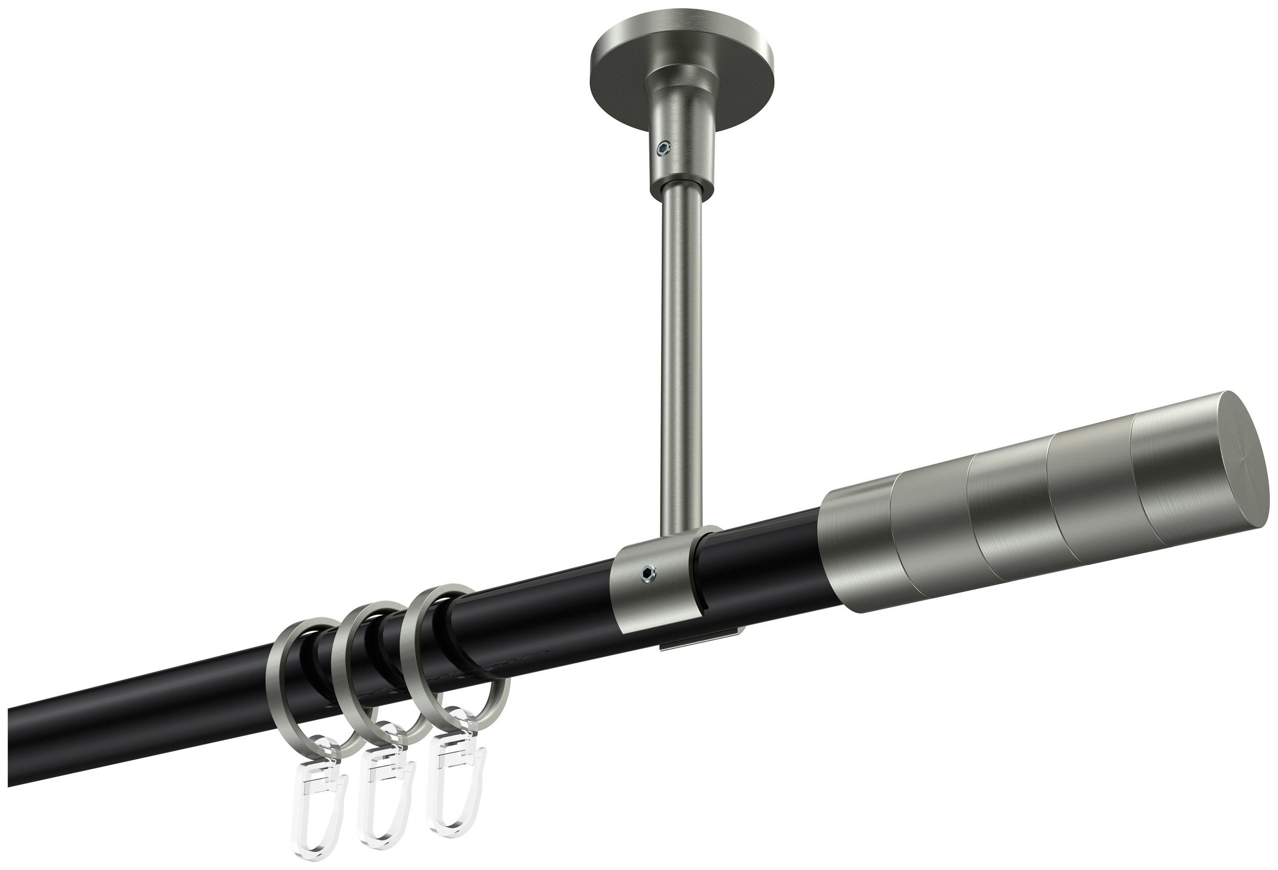 INTERDECO Gardinenstange Sonette Mavell, Ø 20 mm, 1-läufig, Fixmaß, kürzbar, Deckenmontage, Metall, Schwarz / Edelstahl-Optik / Bicolor