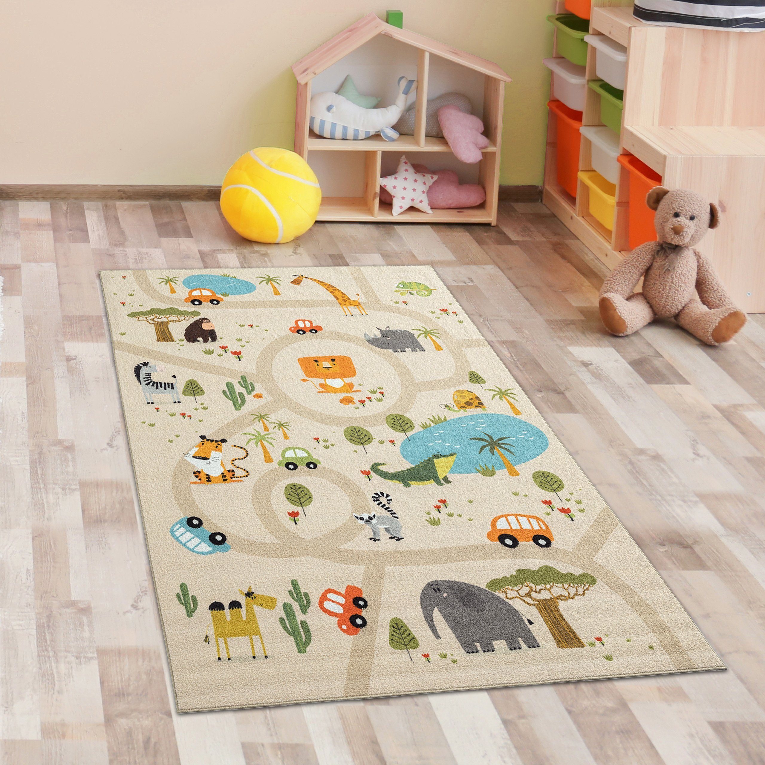 Teppich Kinderteppich Safari / Straße Spielteppich waschbar beige,  Carpetia, rechteckig, Höhe: 1 mm