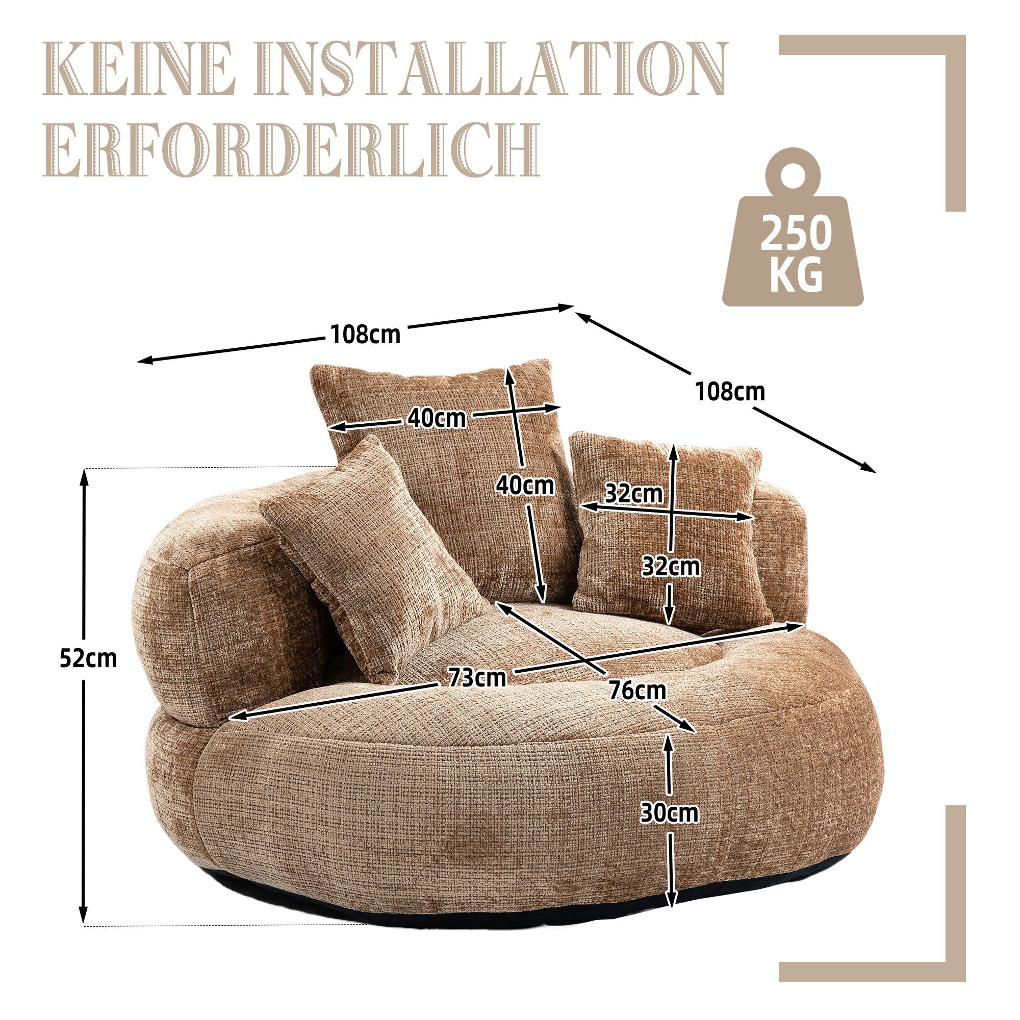 Celya Sitzsack Lazy Sofa Gaming Sofa Stuhl mit drei Kissen,hoch Rücken Sitz günstig online kaufen