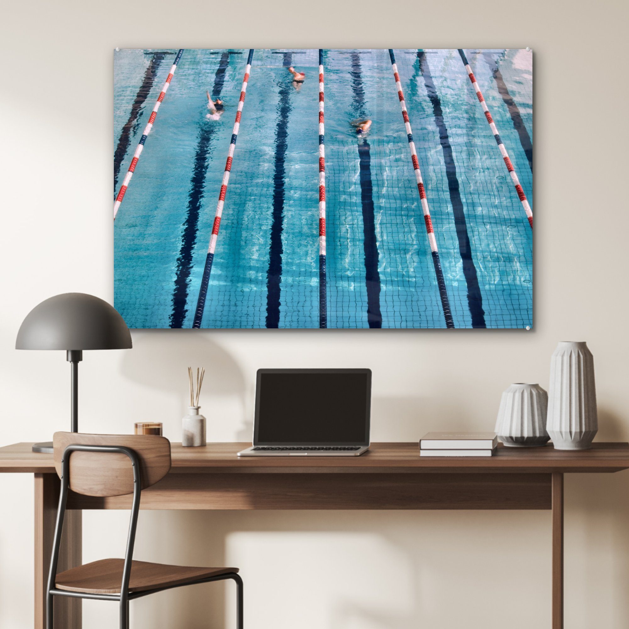 MuchoWow Acrylglasbild Schwimmen - St), (1 - & Wohnzimmer Wettkampfschwimmen Schwimmbad, Schlafzimmer Acrylglasbilder