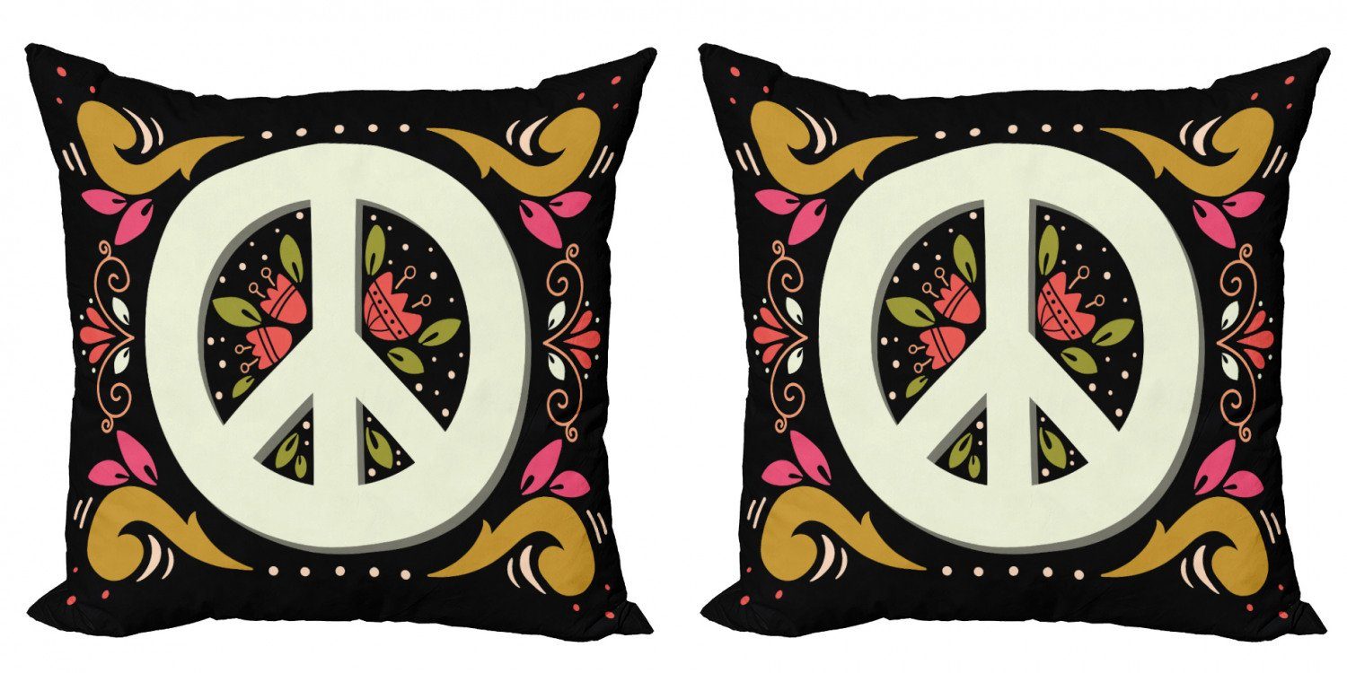 Kissenbezüge Modern Abakuhaus Accent Doppelseitiger mit Stück), Hippie (2 Friedenszeichen Digitaldruck, Blumen