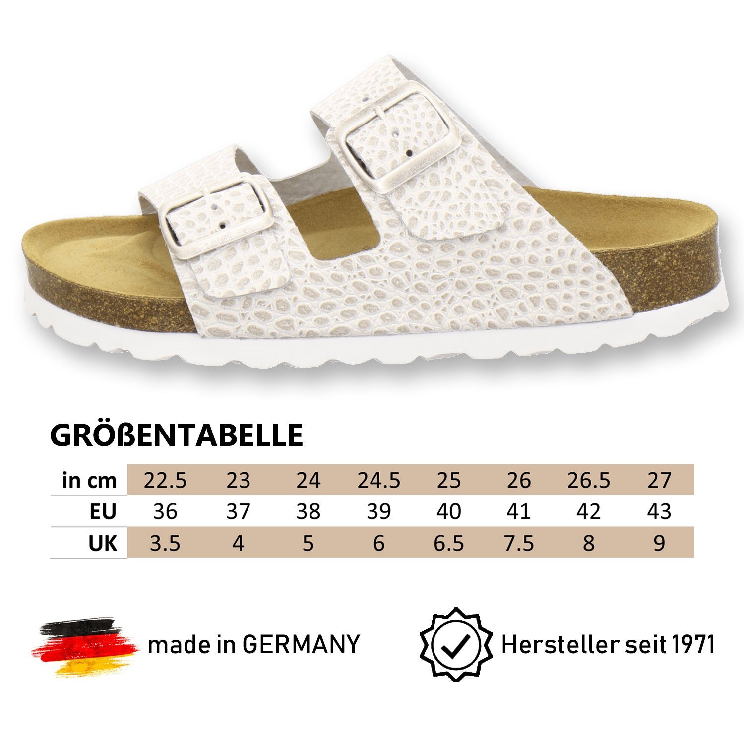 AFS-Schuhe 2100 Pantolette für Germany mit in aus beige-crocco Leder Made Fussbett, Damen
