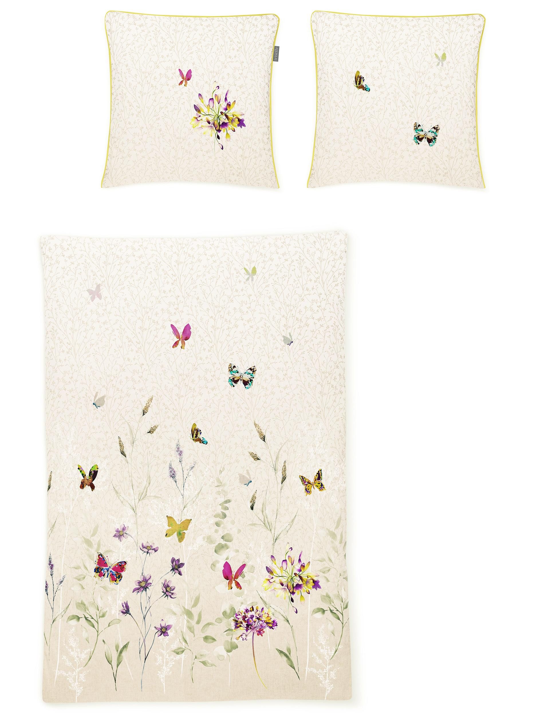 Irisette Bettwäsche Irisette Wave Mako-Satin Bettwäsche 135x200 Schmetterlinge Blumenwiese, Mako-Satin, 2 teilig, bügelleicht und hautsympathisch