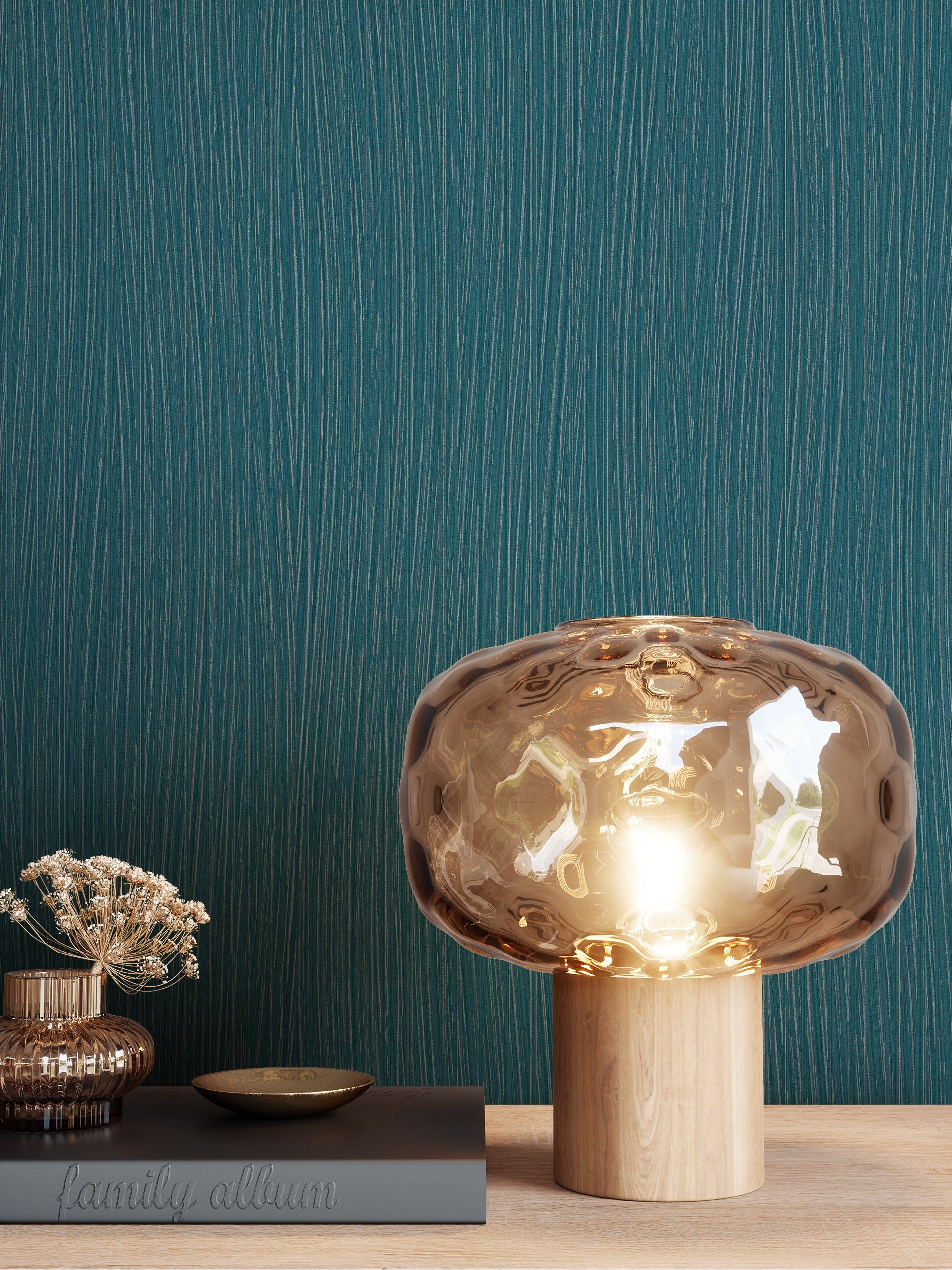 Newroom Vliestapete Exeter Uni 2 Tapete Unitapete Leicht Glänzend,Einfarbig,Struktur, Blau Tapete Glamour Leicht Glänzend - Unitapete Petrol Gold Uni Modern Einfarbig Struktur für Wohnzimmer Schlafzimmer Küche, modern