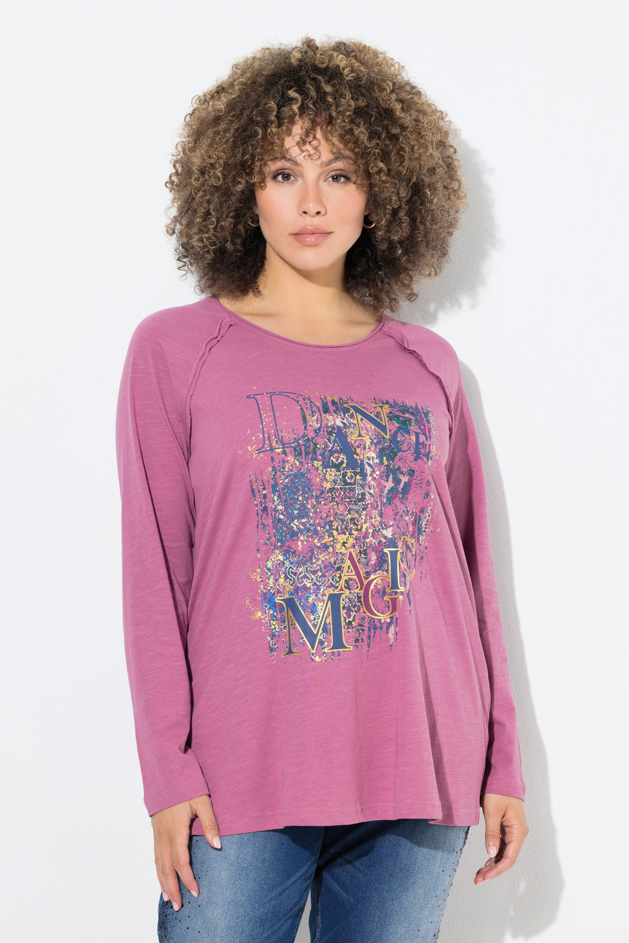 Ulla Popken T-Shirt Shirt Motivdruck A-Linie Rundhals Langarm günstig online kaufen