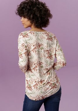 Aniston CASUAL Rundhalsshirt mit Glitzersteinchen und glänzendem Folienprint verziert