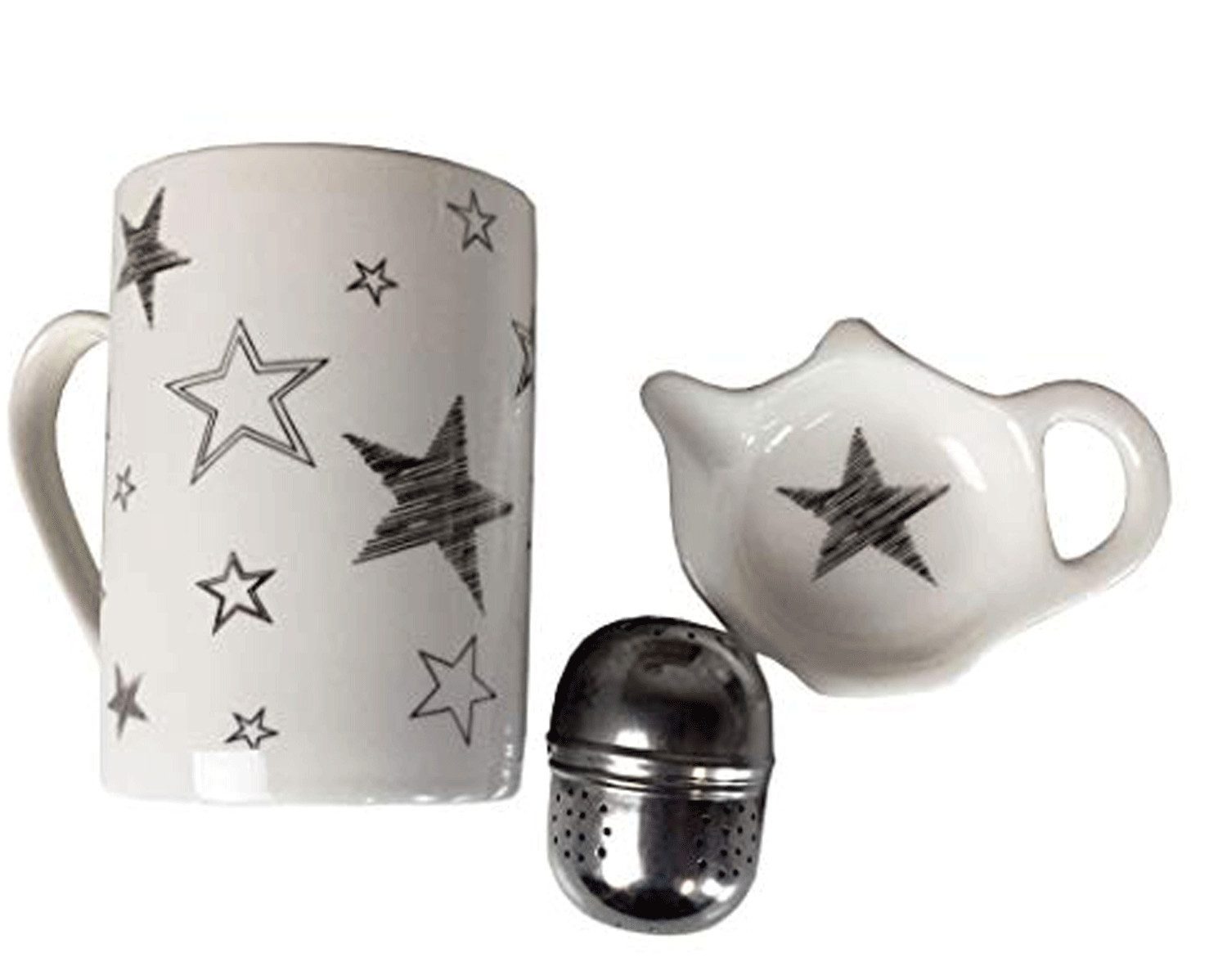 Steinnacher Bärbel Geschirr-Set 3tlg. Teeset "silver Star weiß mit silbernen Sternen (3-tlg)