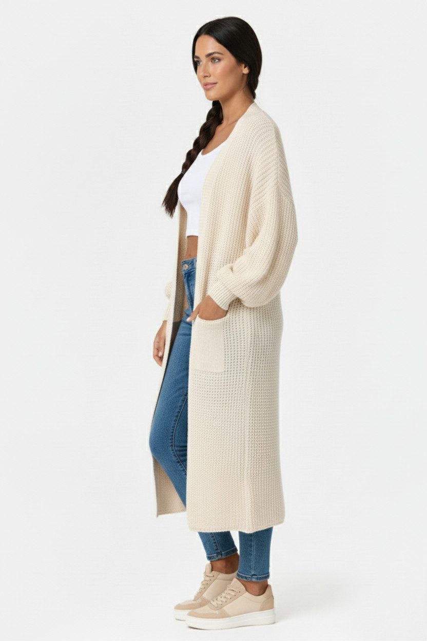 Kendindza Collection Cardigan Cardigan Damen lang Oversize Strickjacke Damen Lang aus Grobstrick Longstrickjacke Made In Italy - One Size 34-42