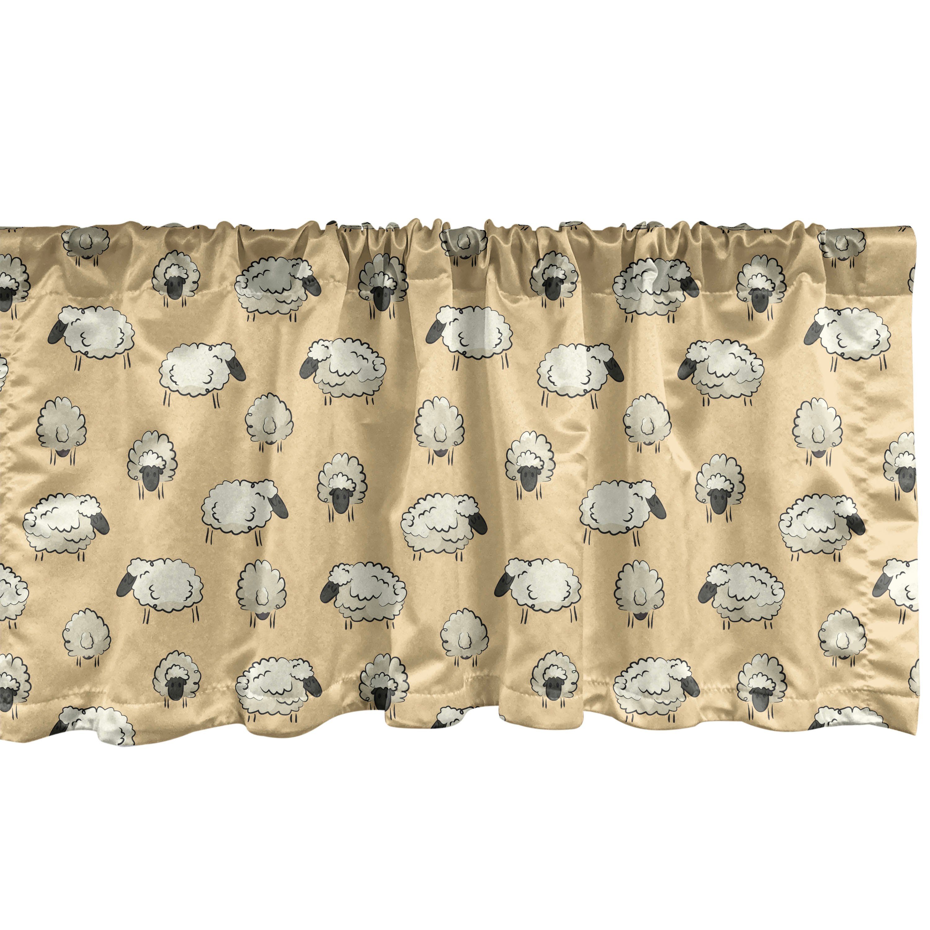 Scheibengardine Vorhang Volant für Küche Schlafzimmer Dekor mit Stangentasche, Abakuhaus, Microfaser, Schaf Nursery Thema Herde Tiere