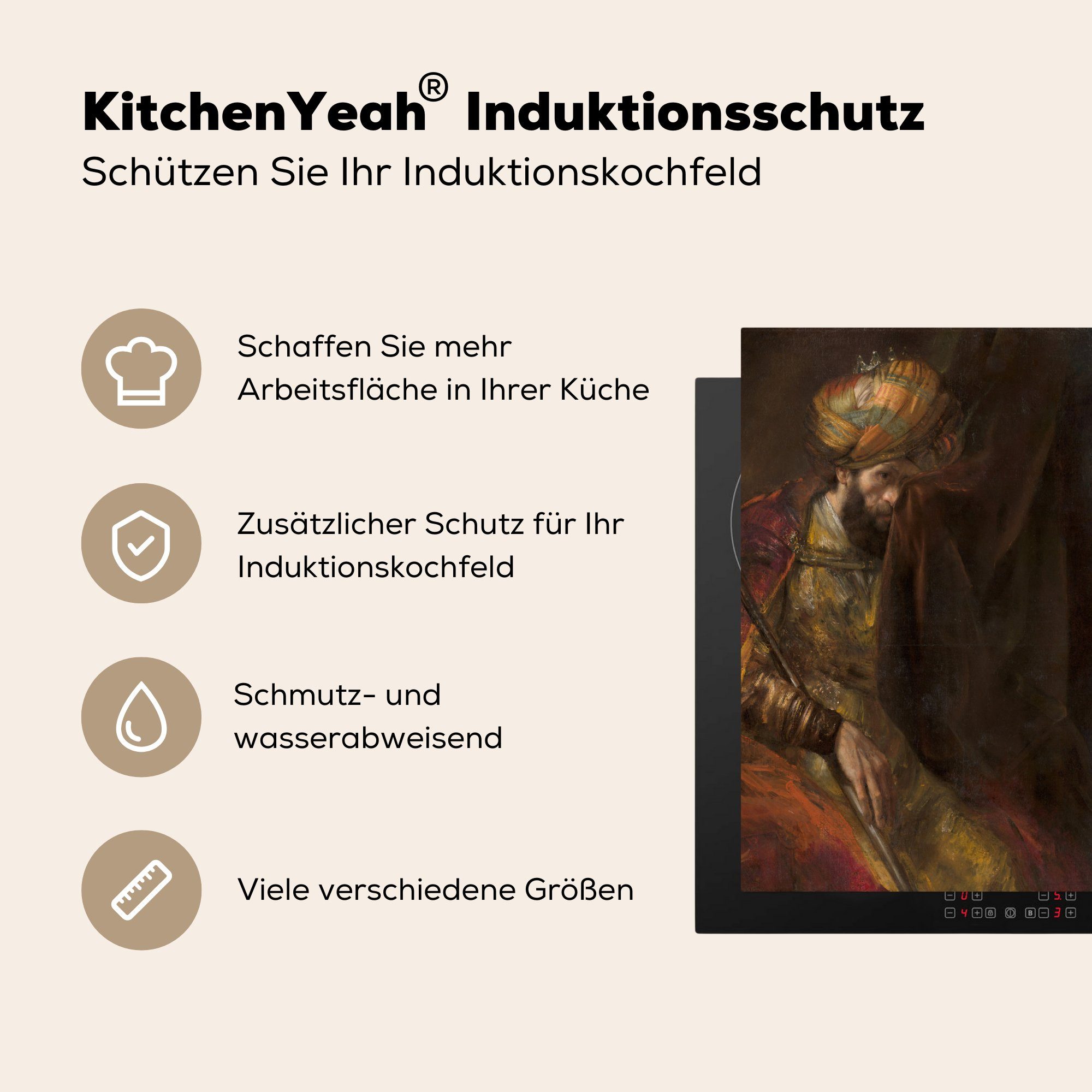 Herdblende-/Abdeckplatte Vinyl, (1 Rembrandt - cm, MuchoWow küche Saul Arbeitsplatte van Rijn, Ceranfeldabdeckung, 78x78 und tlg), David für