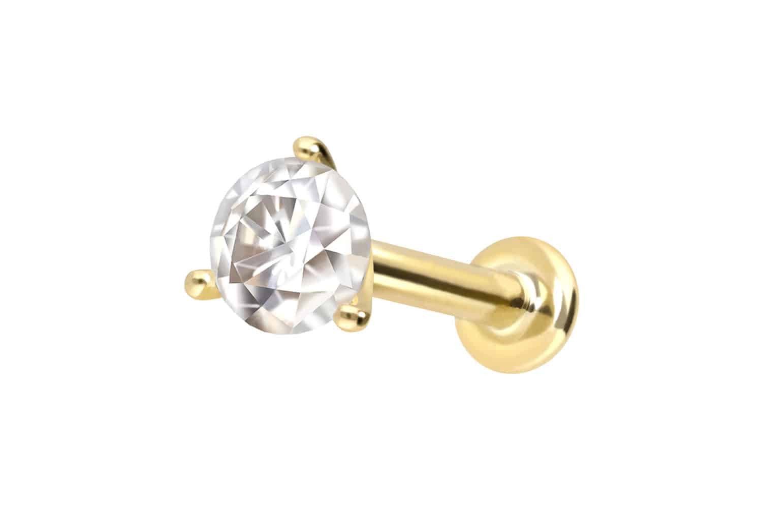 PIERCINGLINE Piercing-Set 14 Karat Gold Labret mit Push Fit MOISSANIT (Labrets, 1-tlg)