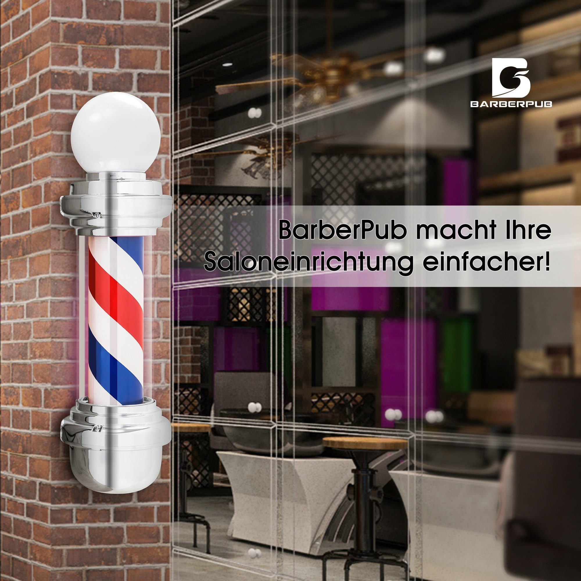 Außen-Stehlampe Acryl-KunststoffRot-Blau-Weiß, 19 x drehbar Barberpub x cm Barberpub 65 19 LED-Kugelleuchte L018B, Barber-Pole Saloneinrichtung, Barbierstab mit Barbershop-Säule,