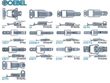 GOEBEL GmbH Kastenriegelschloss 5543314702, (10 x Exzenterverschluss 702 L mit Verschlussvorrichtung, 10-tlg., Kistenverschluss - Kofferverschluss - Hebel Verschluss), gerader Grundtplatte inkl. Gegenhaken Stahl verzinkt