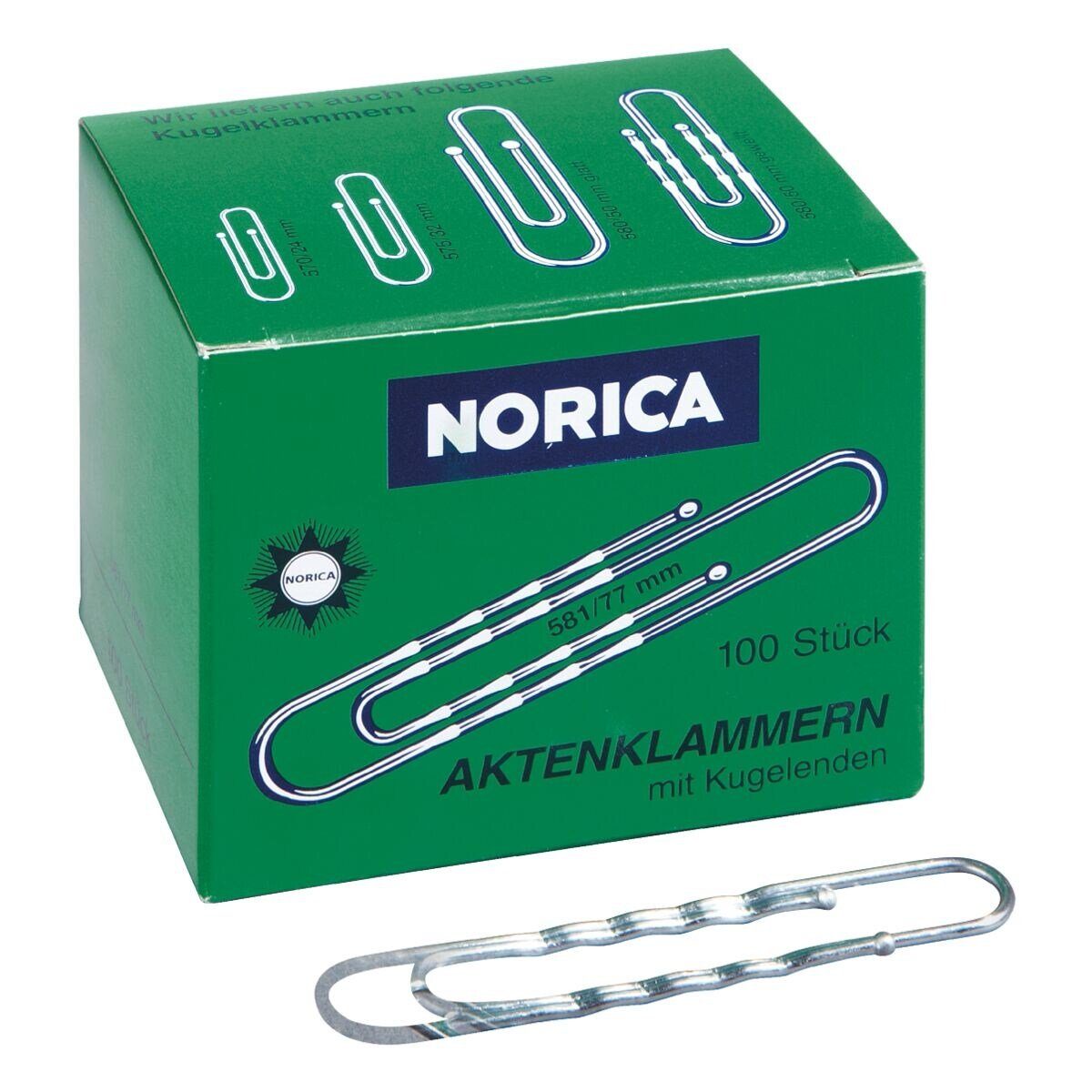 NORICA Büroklammer, 77 mm, verzinkt, rund/gewellt, 100 Stück
