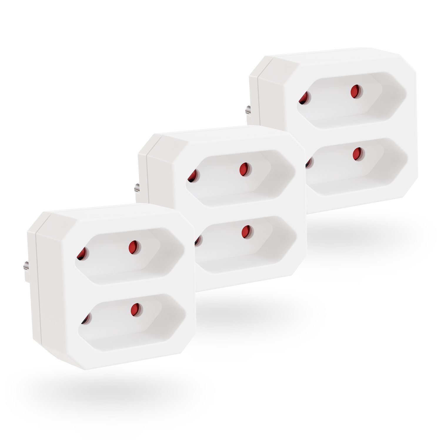 greate. 3x 2fach Steckdosenadapter bis 1100W, 2er Mehrfachsteckdose ohne Kabel Mehrfachsteckdose 2-fach (Erhöhter Berührungsschutz, 3x 2 fach Steckdosenadapter für Steckdose)