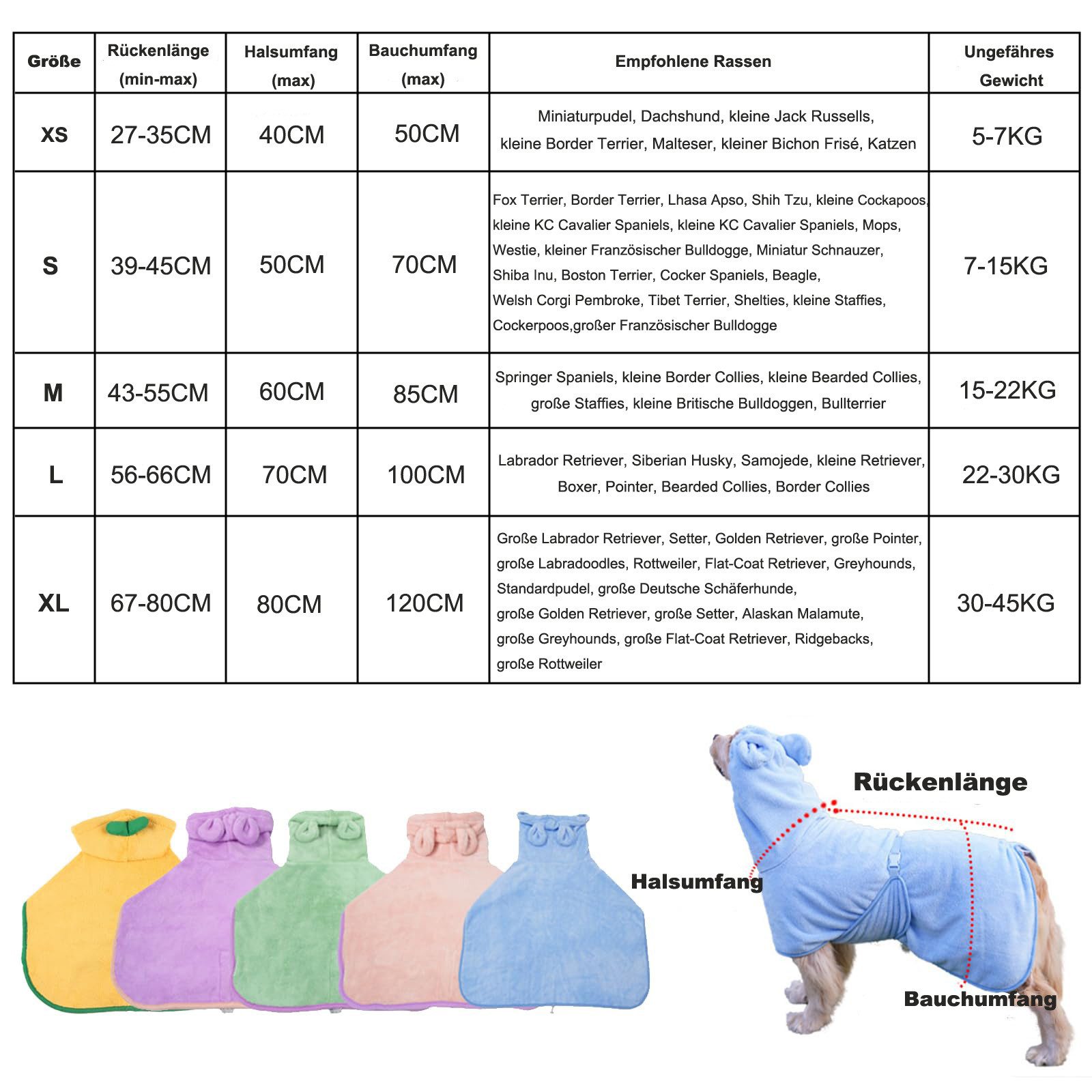 Beaface Hundebademantel Haustier Bademantel für Hunde und Katzen, saugfähig, schnell trocknend, mit Kapuze, verstellbarem Kragen und Bauchgurt für den Pool