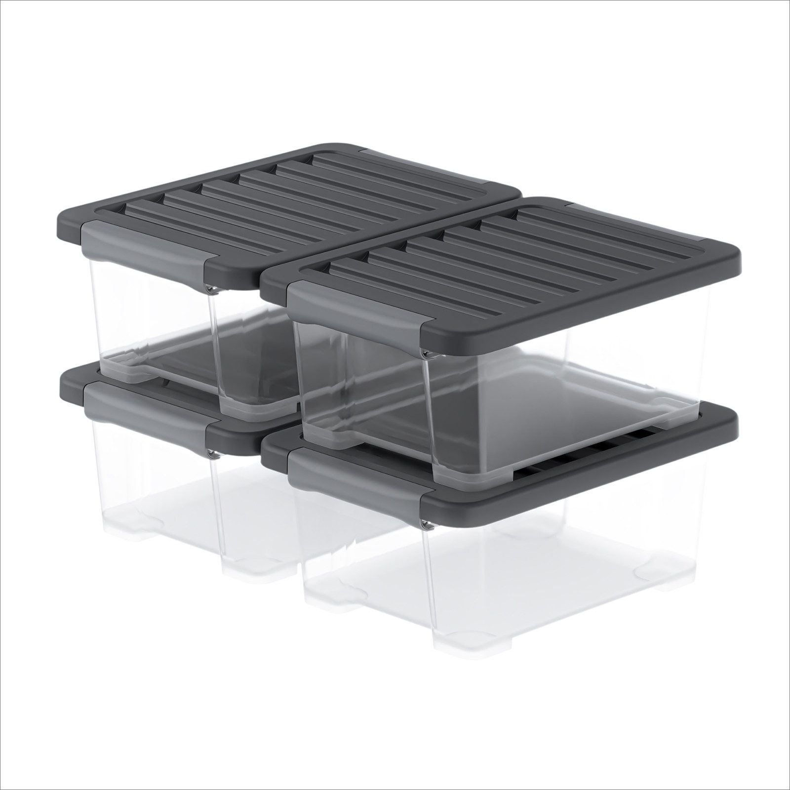 ROTHO Stapelbox 4er-Set CORE PLUS 11 L stapelbare Box mit Deckel (Lagerboxen-Set, 4er-Set), Sortierbox ideal für Büroartikel, Spielzeug und Haushaltszubehör