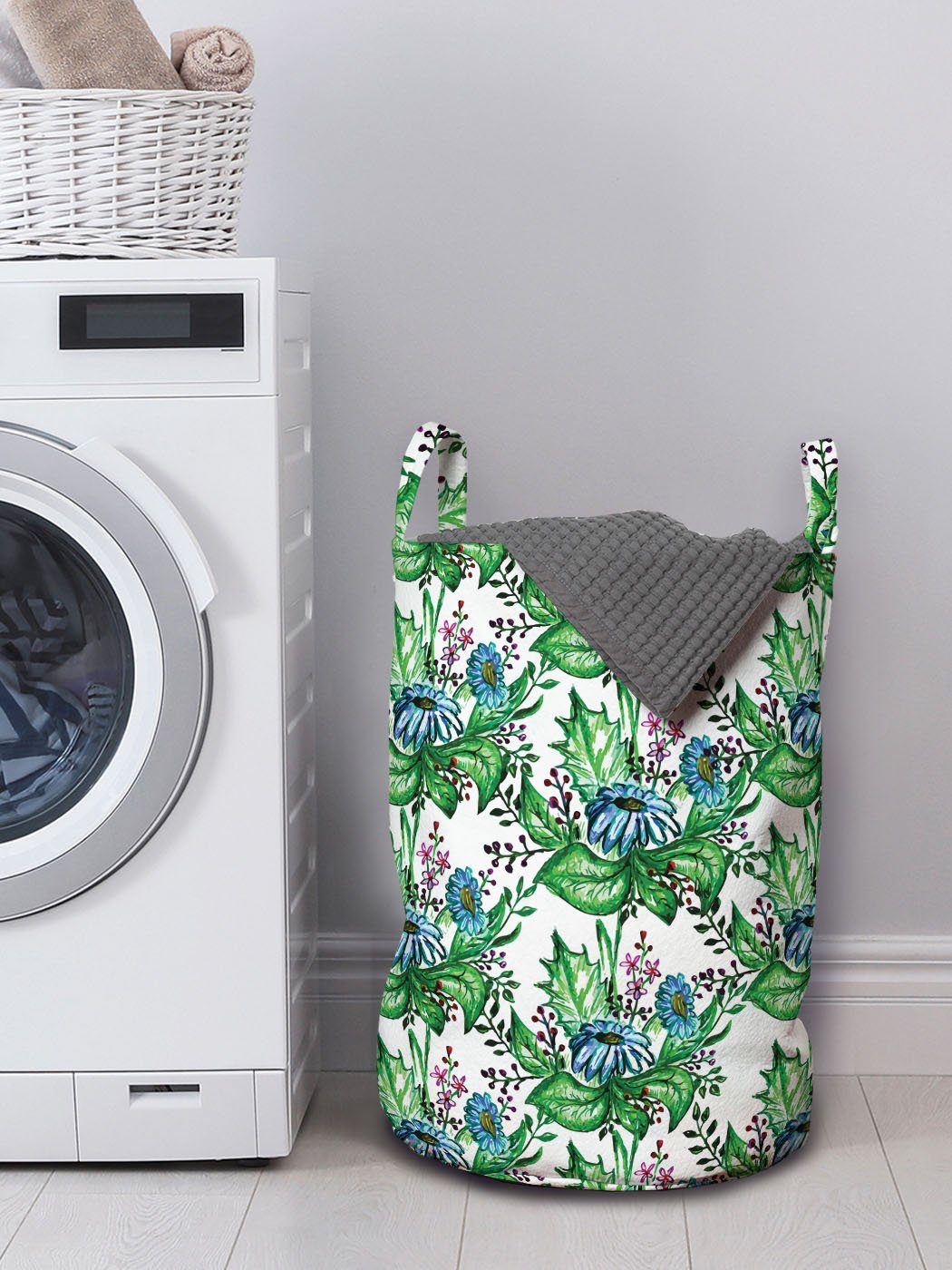 Abakuhaus Wäschesäckchen Wäschekorb mit Kordelzugverschluss Griffen Handgemalte für Frühlings-Blumen Blumen Waschsalons