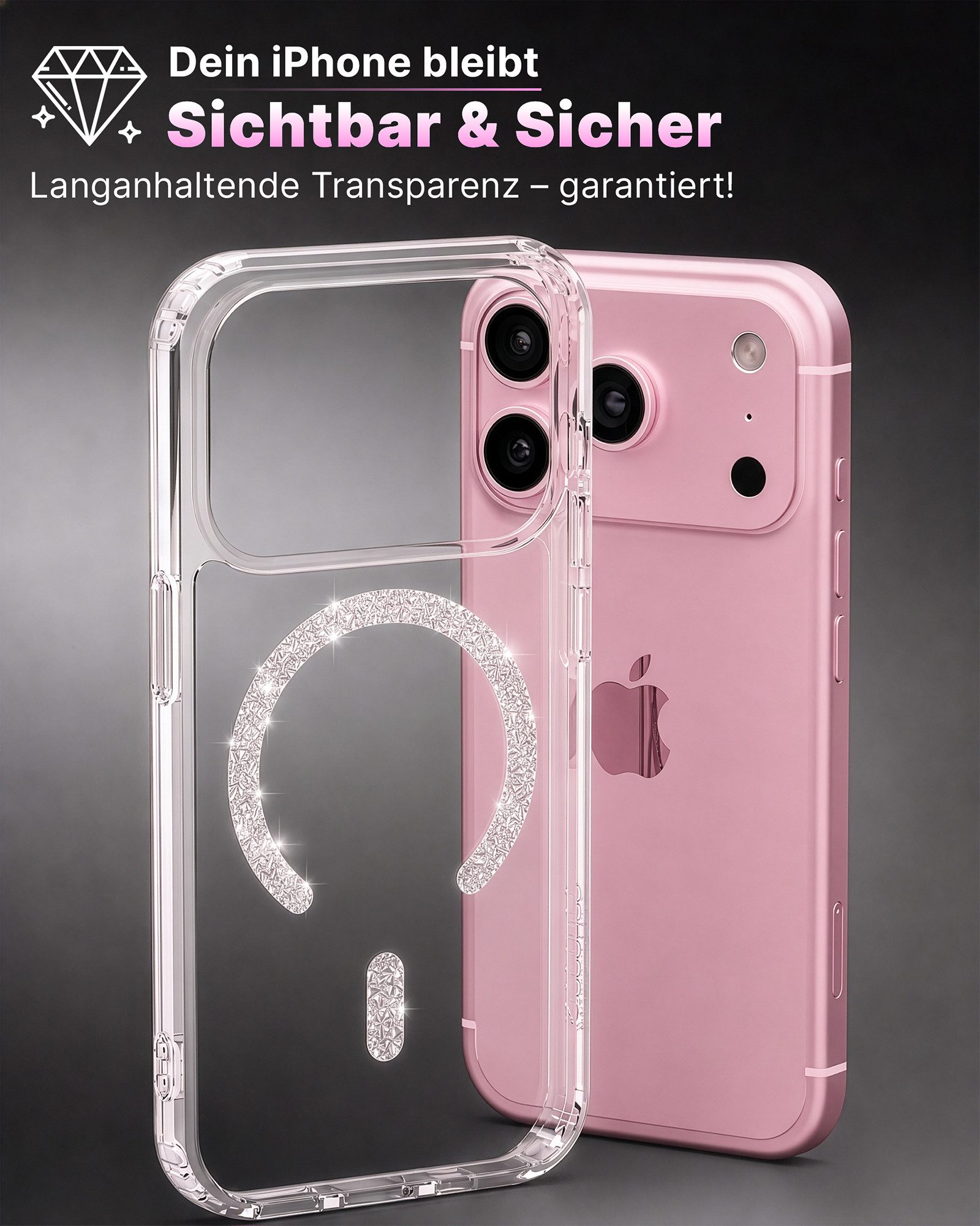 GreenHec Handyhülle Hülle iPhone 18 17 16 15 14 13 Pro Max Plus Glitzer Case Transparent 7 Zoll, Glänzend Magnetring, Transparent Hülle iPhone, GreenHec Clear C – Bild 4 von 5