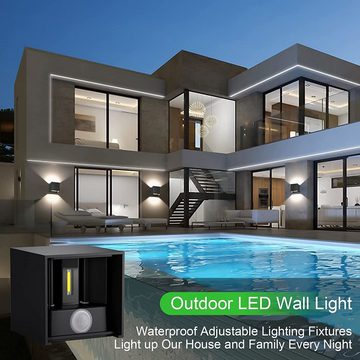 KUKAK LED Außen-Wandleuchte, LED fest integriert, Tageslichtweiß, 12W, Außenlampe, mit Bewegungsmelder, IP65, 4000K, Naturweiß, Außen/Innen, einstellbarer Lichtstrahl