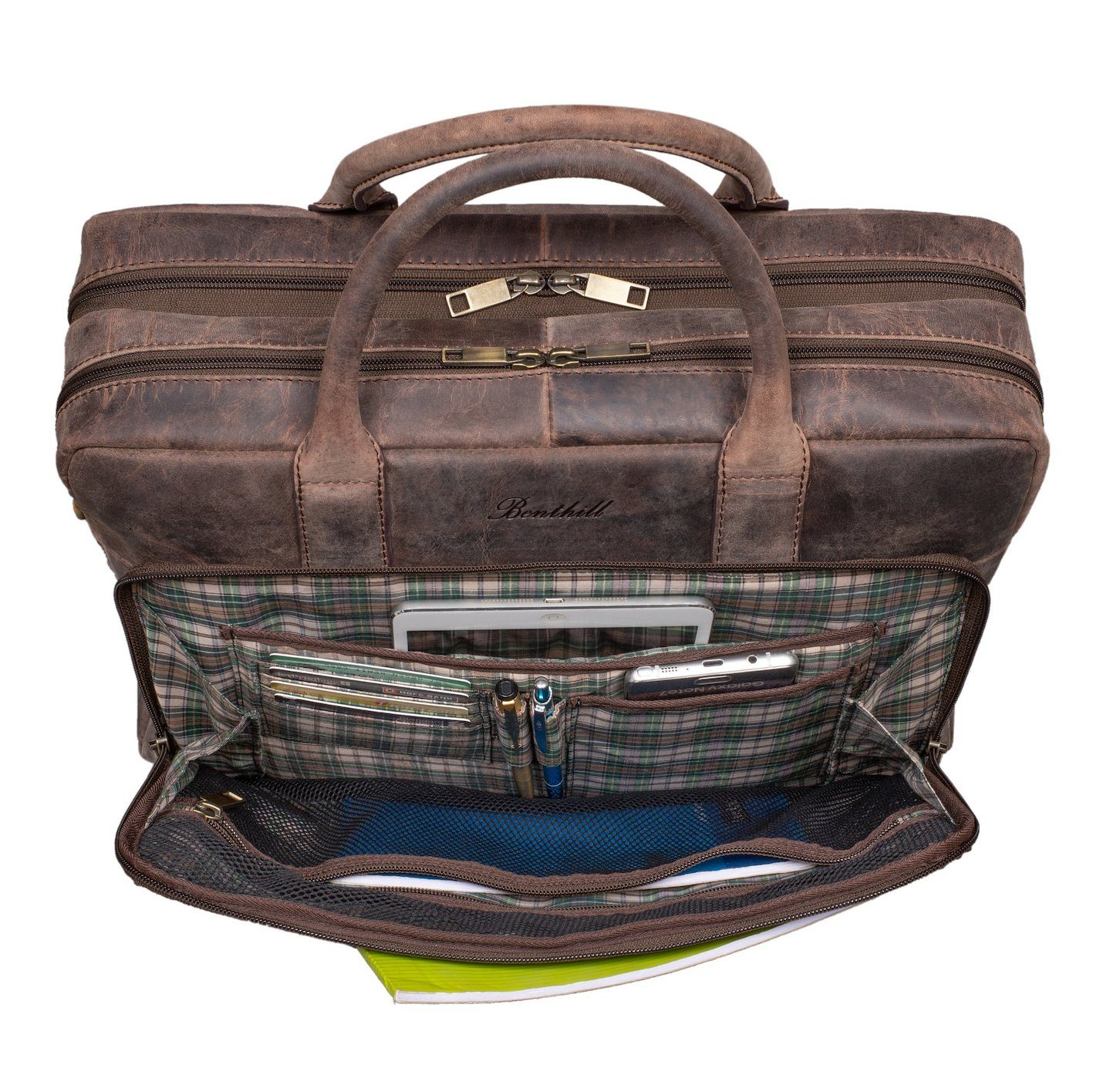 Benthill Aktentasche Echt Leder Laptoptasche Notebooktasche Umhängetasche Laptoptasche, Schultergurt / Umhängegurt Reißverschlussfach