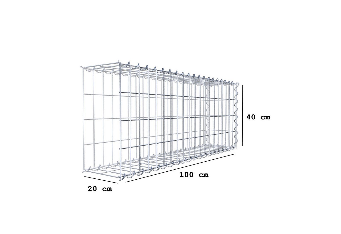 Thumbnail - Gabiona Gabionenzaun Anbaugabione Typ 2 100 cm x 40 cm x 20 cm (L x H x T), Maschenweite 5, (Anbaugabione Typ 2 100 cm x...