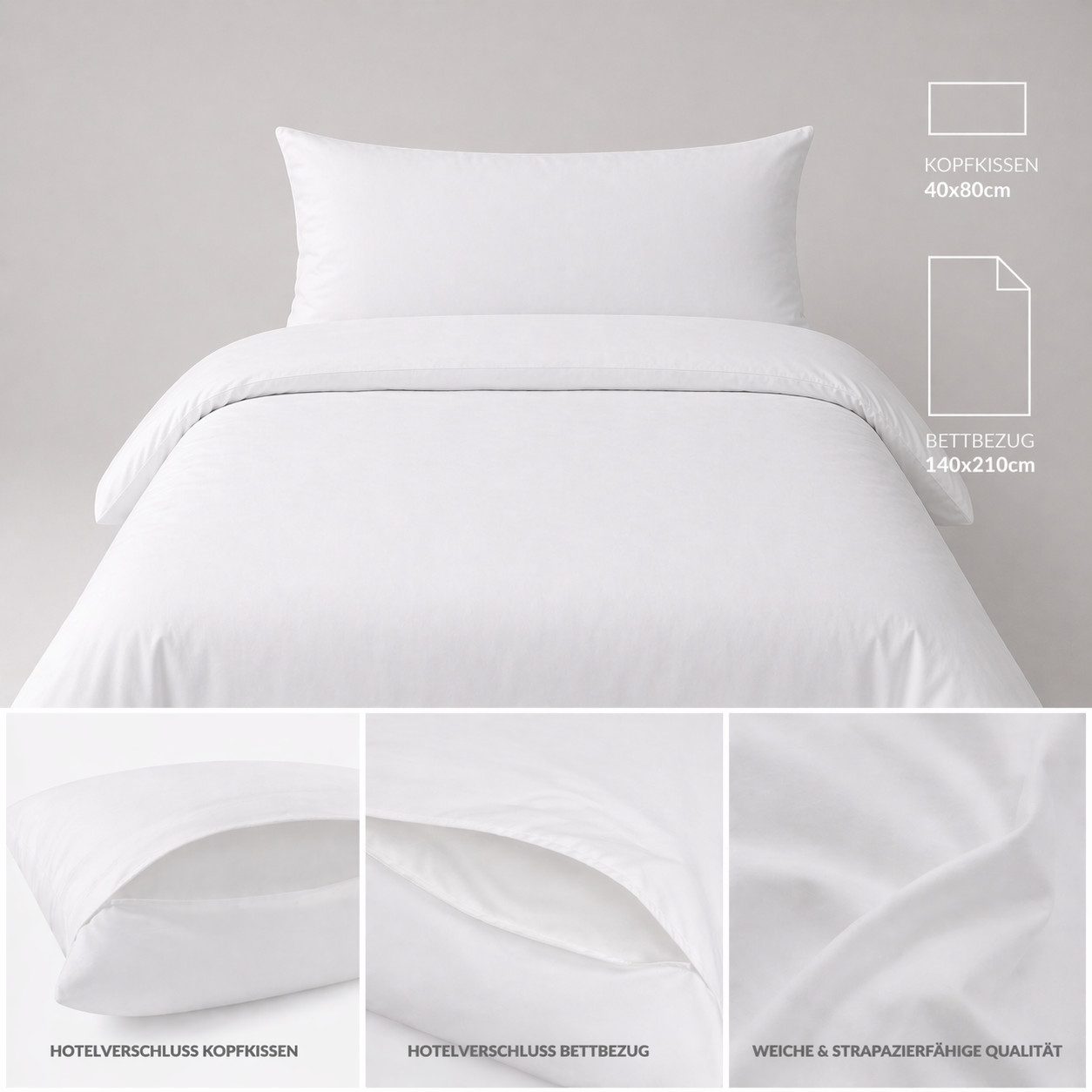 KH-Haushaltshandel Bettwäsche Bettwäsche kochfest, Hotel Verschluß, 2-tlg.: 140x210 +80x80cm, Baumwolle, mit Hotelverschluss, 100% Baumwolle