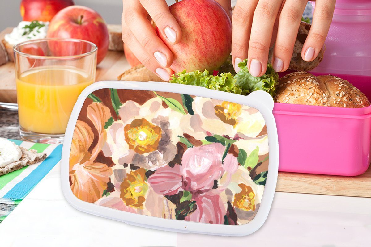 Lunchbox (2-tlg), Blumen MuchoWow Erwachsene, - Brotbox Mädchen, Kunststoff, Brotdose Snackbox, Kunststoff Orchidee Kinder, - Kunst, rosa Pflanzen - für