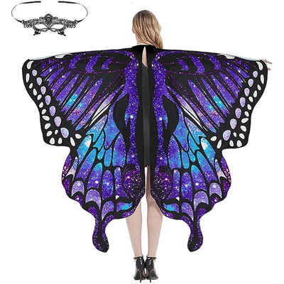 GelldG Zauberer-Kostüm Schmetterling Kostüm Damen mit Kapuze, Schmetterlingsflügel Fasching