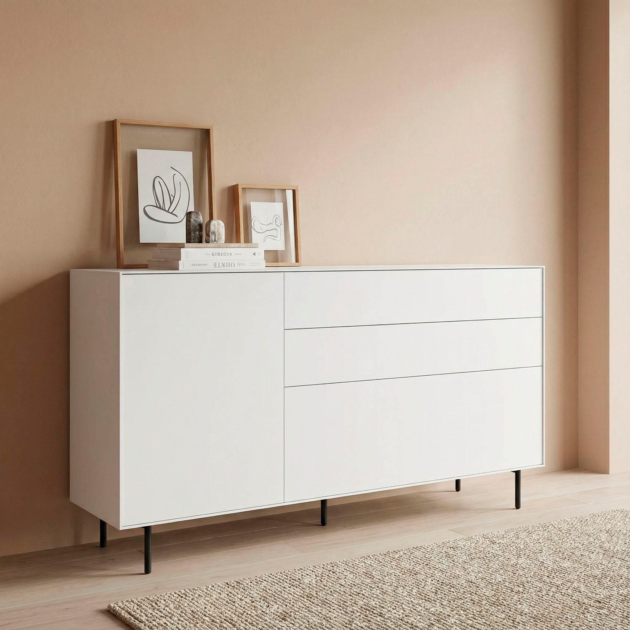 LeGer Home by Lena Gercke Sideboard Essentials, Kommode, Anrichte, Kombikommode, Schrank mit Metallfüßen, Breite: 166 cm, UV lackiert, Push-to-open-Funktion