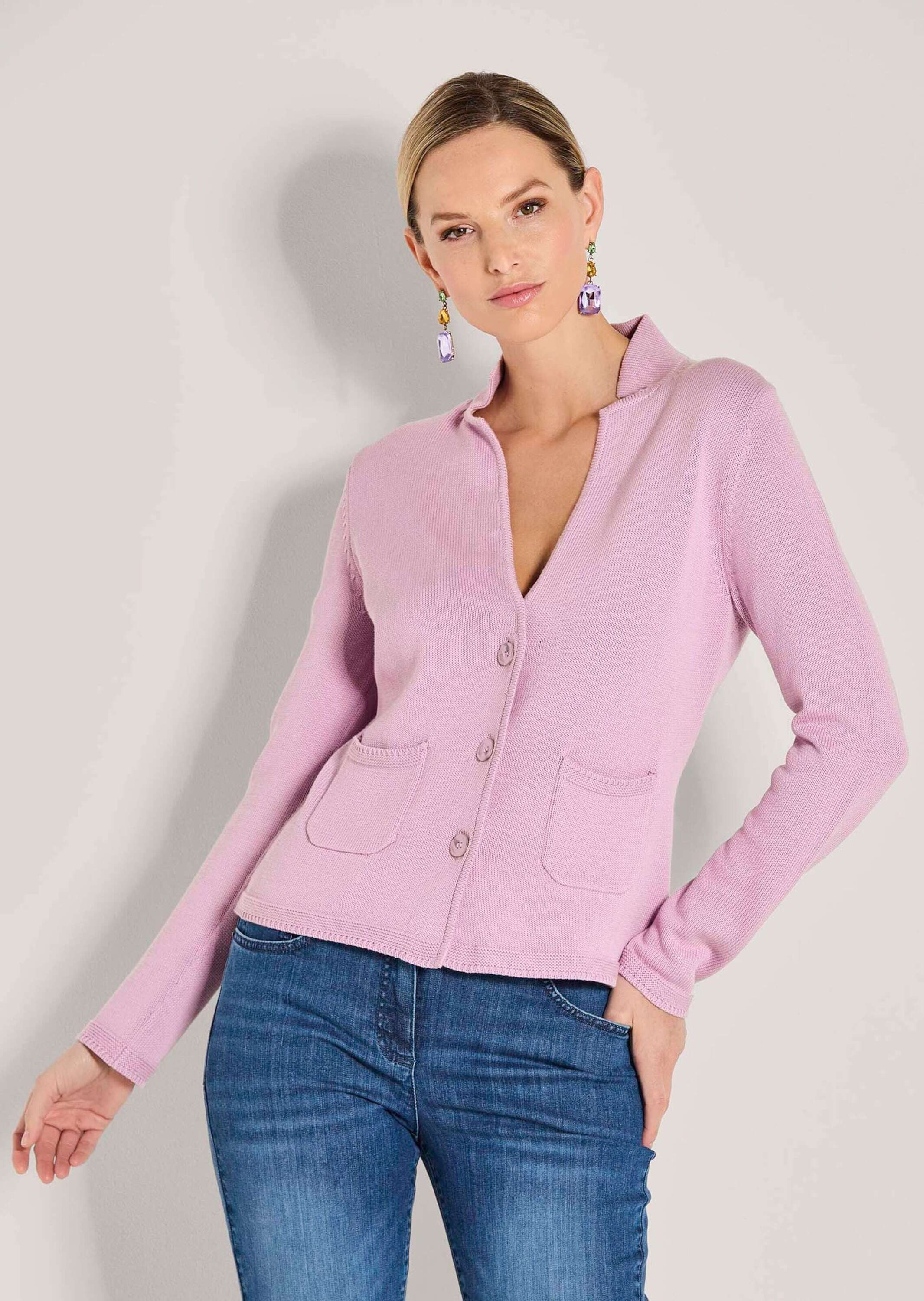 MADELEINE Strickjacke Eleganter Blazer mit feinem Glattstrick Jacke mit Reverskragen und angeschnittenem Stehkragen, Langarm