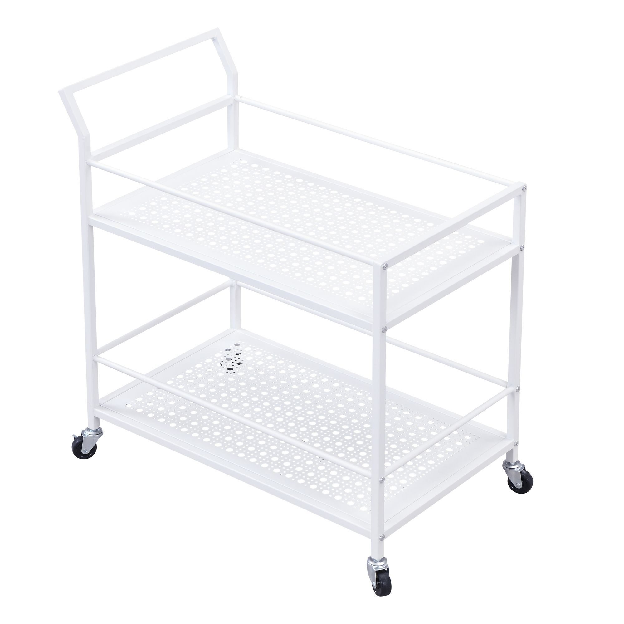 Wohnling Servierwagen WL7.322, (79x45x83 cm Küchenwagen 2 Ebenen Metall Rechteckig), Speisewagen Küche Weiß, Teewagen auf Rollen