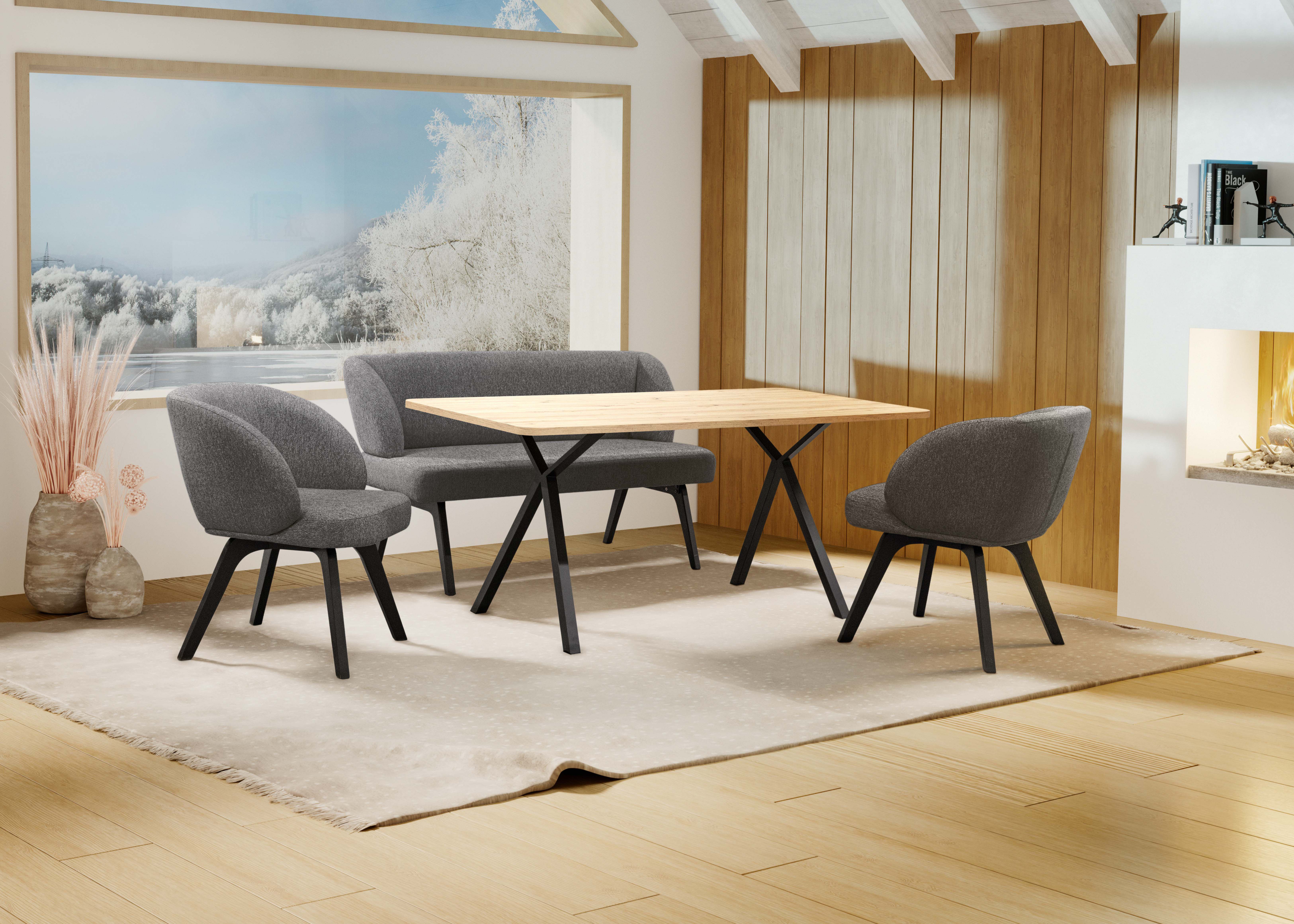 Home affaire Essgruppe Aretha Esstischbank, Sitzgruppe, Küchenbank, Polsterbank, (Set, 4-tlg., 4er), Esszimmer Sitzgruppe, Tisch, Stühle und Bank gepolstert, Nosagfederung