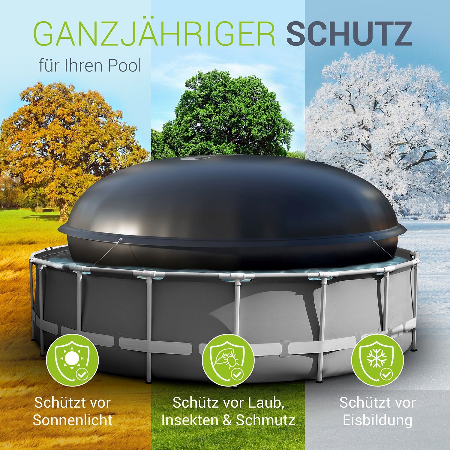 Juskys aufblasbare Whirlpoolabdeckung Rund 3 m, Schutz vor Schnee und Verschmutzungen, ideal im Winter