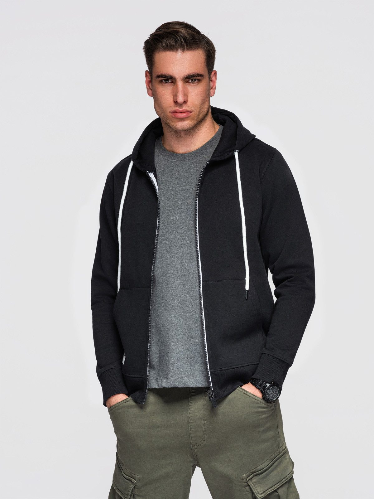 Kapuzenpullover Herren Kapuzenpullover Reißverschluss Basic Schwarz XL