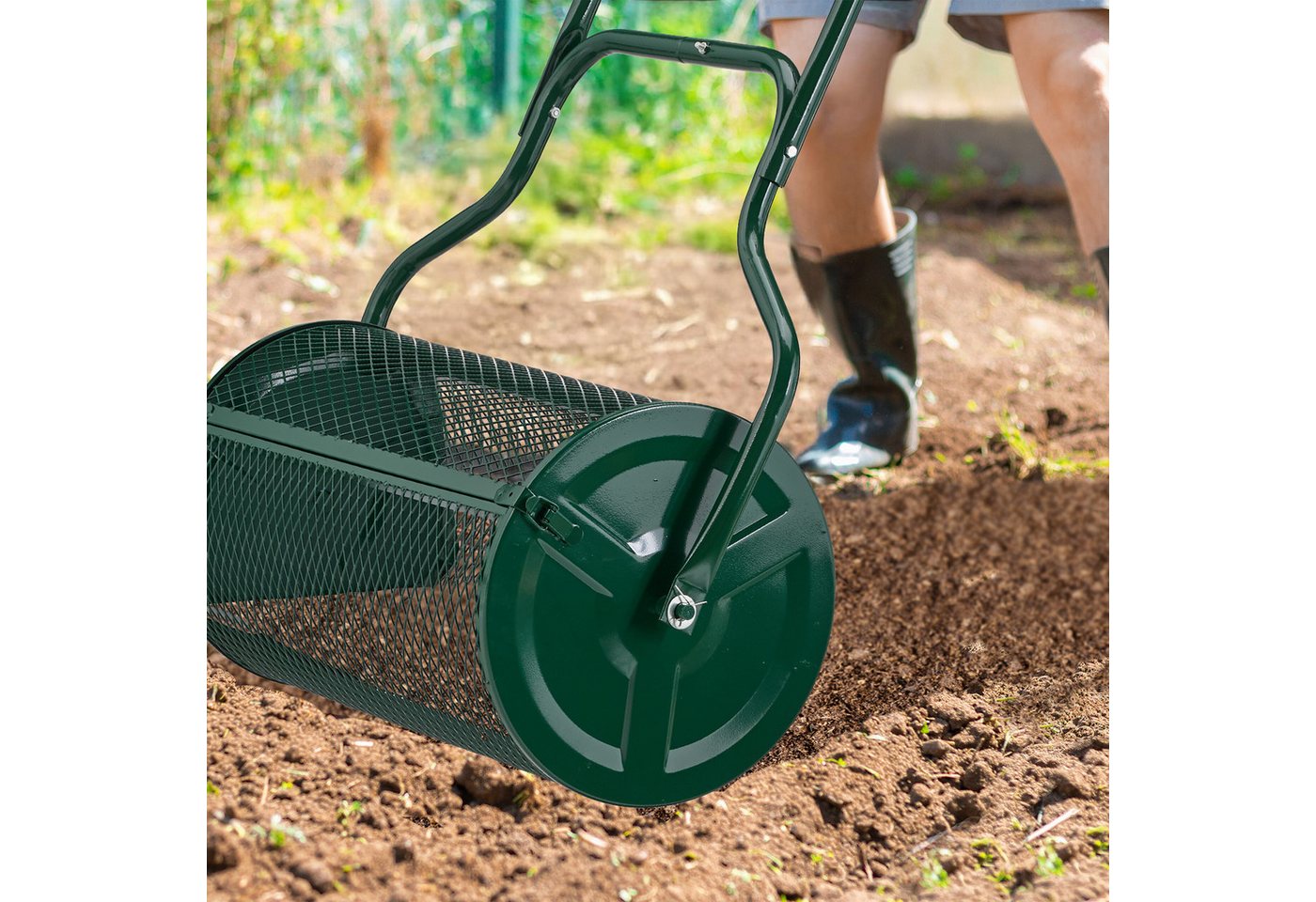 Thumbnail - relaxdays Handstreuer Kompoststreuer für Rasen 65 Liter, 64 cm Arbeitsbreite, 65 l Füllmenge, Grün
