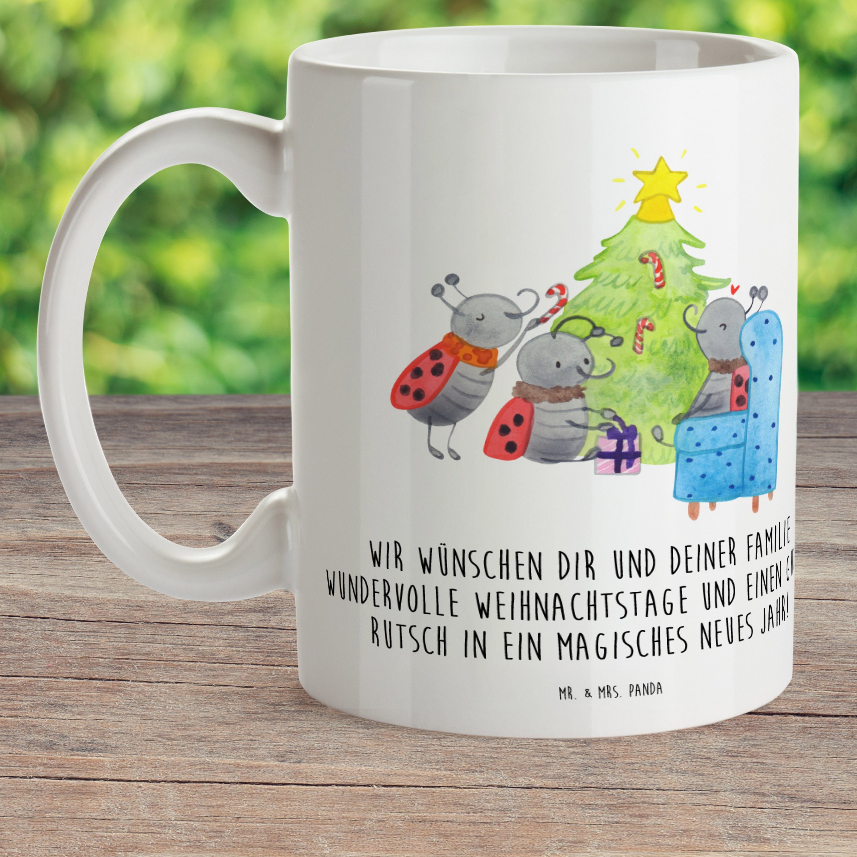 Smörle Kunststoff - Weihnachten Kinderbecher - Mr. Panda Geschenk, Kunststoff & Tannennadeln, Weiß Mrs. Tasse,