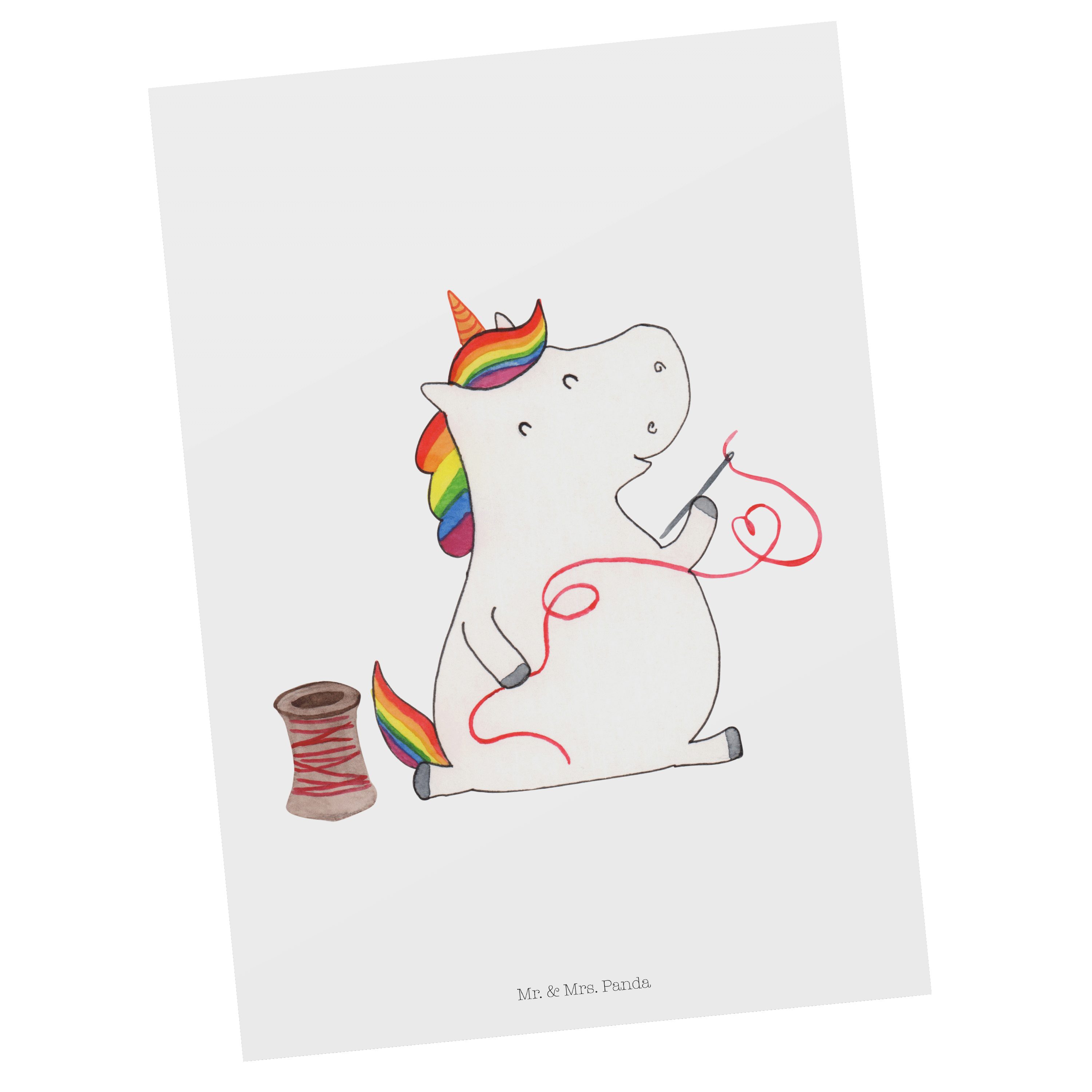 Mr. & Mrs. Panda Postkarte Einhorn Näherin - Weiß - Geschenk, basteln, Karte, Geburtstagskarte