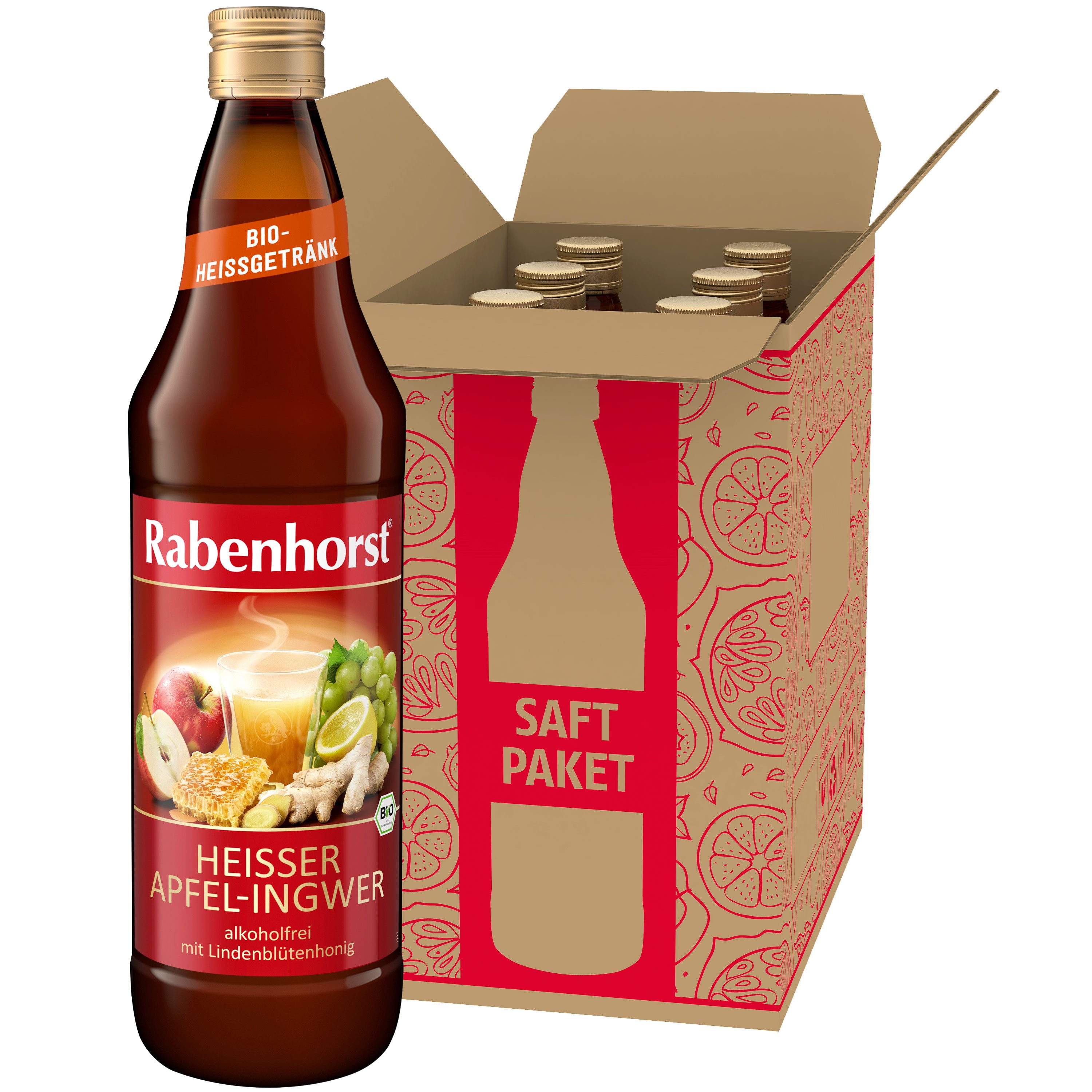 Haus Rabenhorst Saft RABENHORST Heißer Apfel-Ingwer BIO 6er Pack (6 x 700 ml), 0,7 l