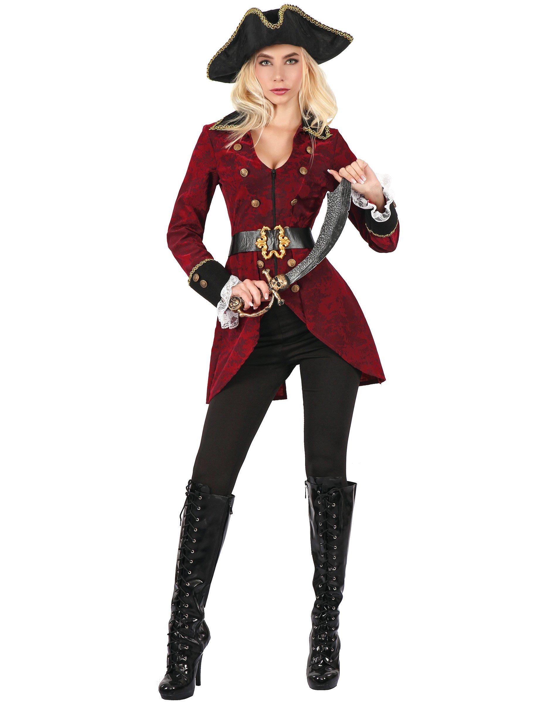 JADEO Piraten-Kostüm Piratenverkleidung für Damen rot-schwarz-goldfarben günstig online kaufen