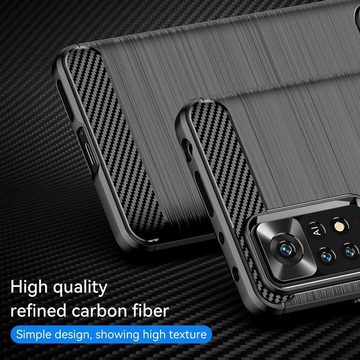MSM Handyhülle Hülle für Xiaomi Redmi Note 11 Pro 5G Silikon Schutz Schwarz Carbon Optik Tasche Bumper Case