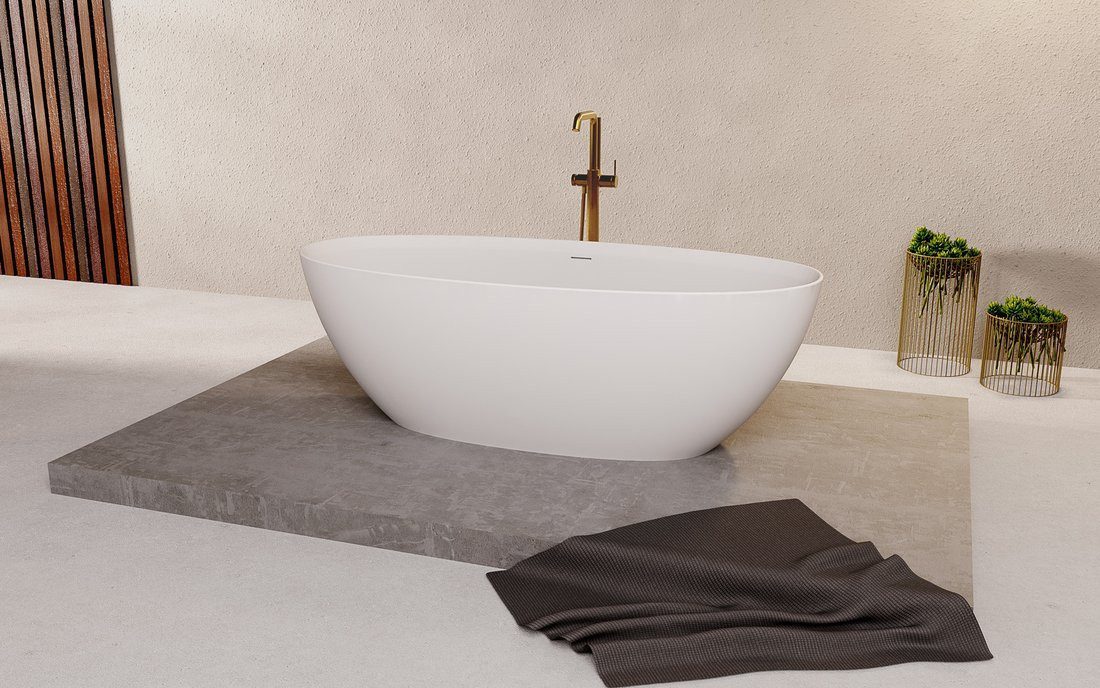 Polysan s.r.o. Badewanne NOYA Freistehende Badewanne 170x76x56cm, solid surface, weiß matt, Polysan-92330