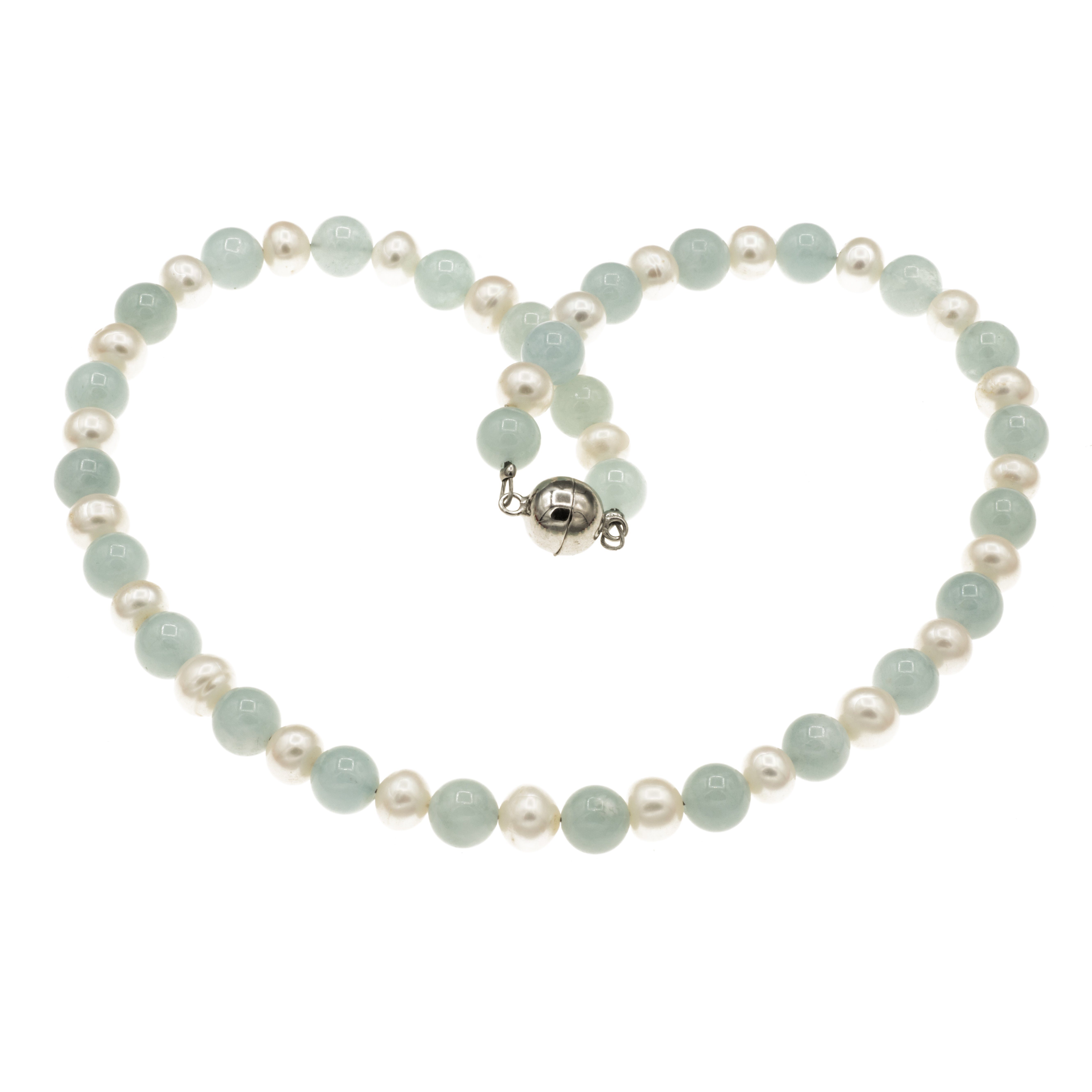 Bella Carina Perlenkette Perlenkette mit Aquamarin und Zuchtperlen Verschluss 925 Silber, Süßwasser Perlen und Aquamarin Perlen