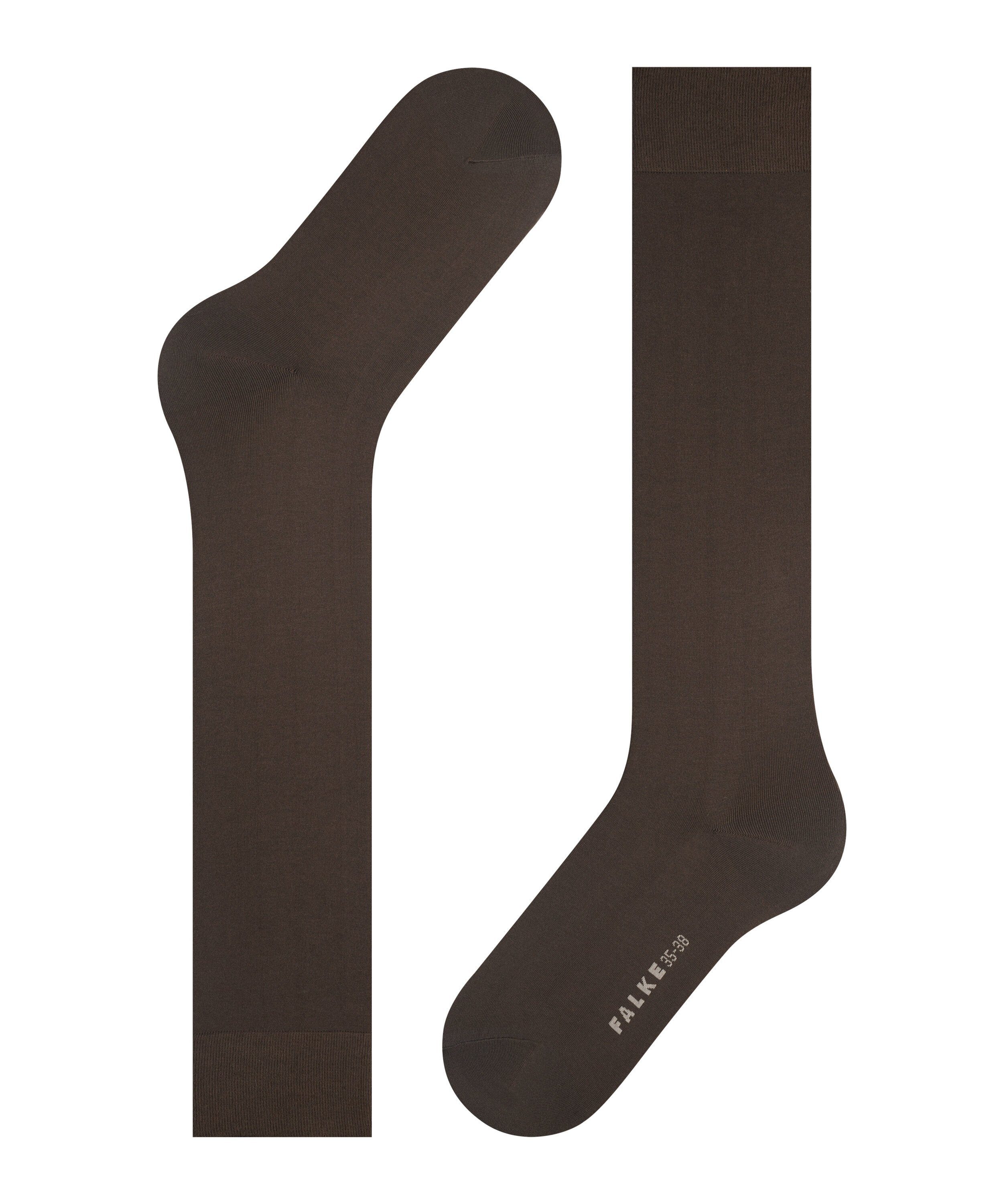 sehr brown (5233) dark Maschenbild FALKE mit Cotton Touch feinem (1-Paar) Kniestrümpfe