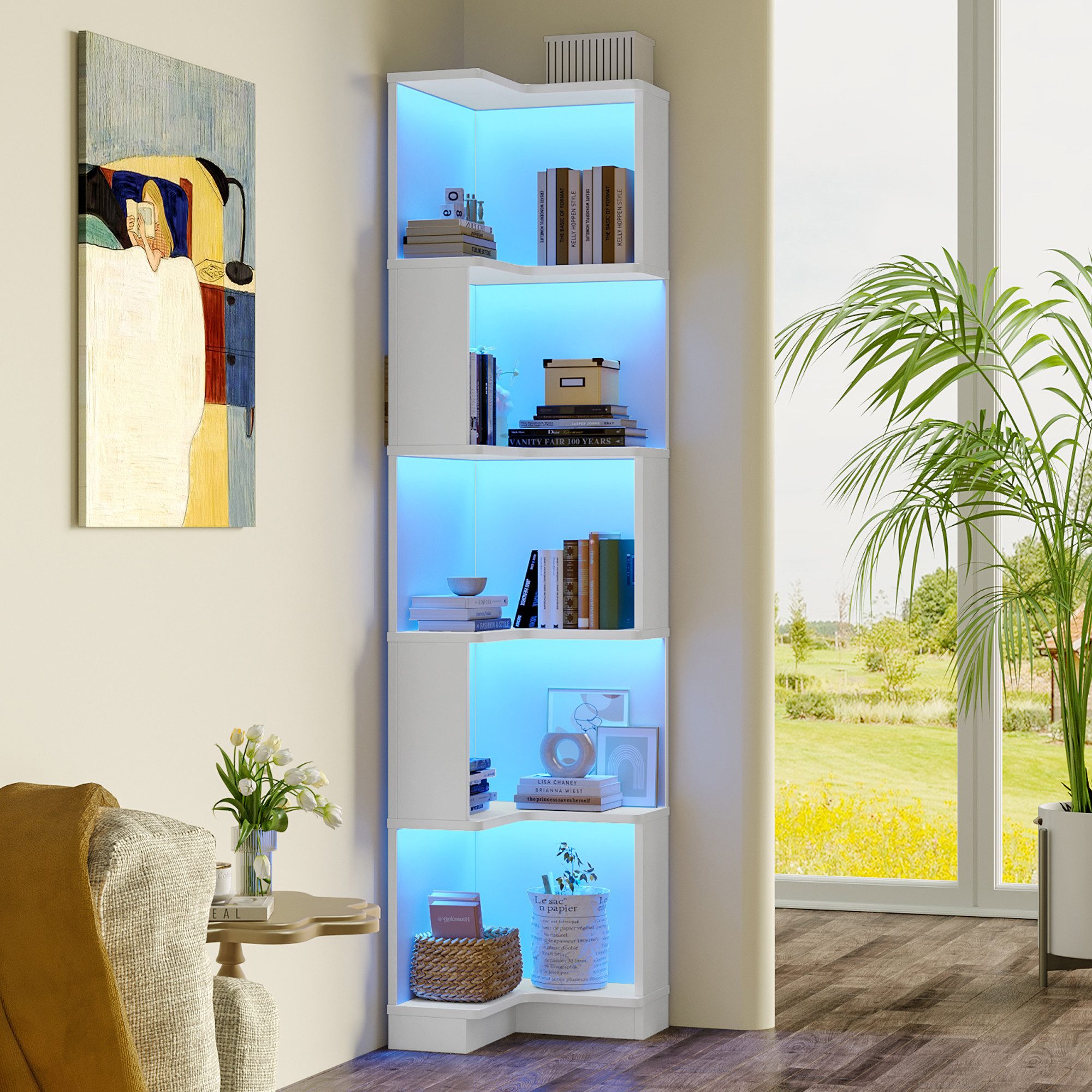 Merax Bücherregal mit LED-Farbwechsel inkl.Fernbedienung, 1-tlg., Eckbücher günstig online kaufen