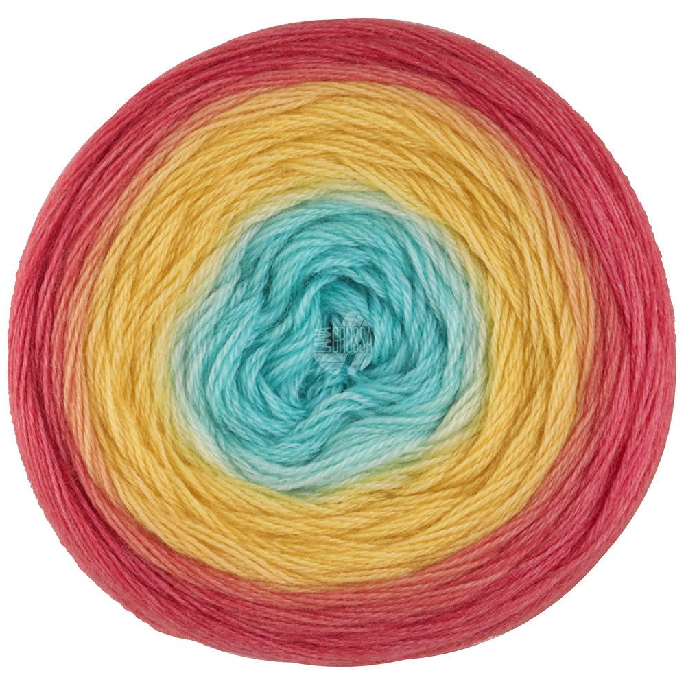 LANA GROSSA Merino Lace Aquarell 0015 lachsrot lachsorange gelb türkis Häkelwolle, 800 m