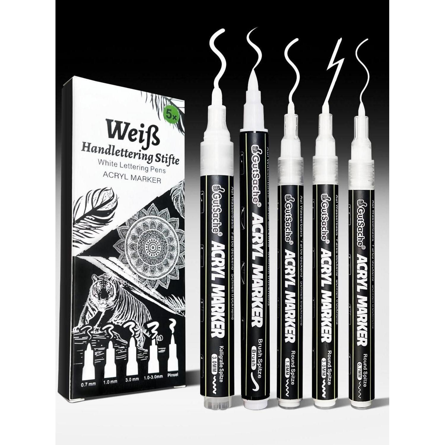LuxusKollektion Permanentmarker Acrylstifte Weiss 5er Set mit 3 Spitzenformen