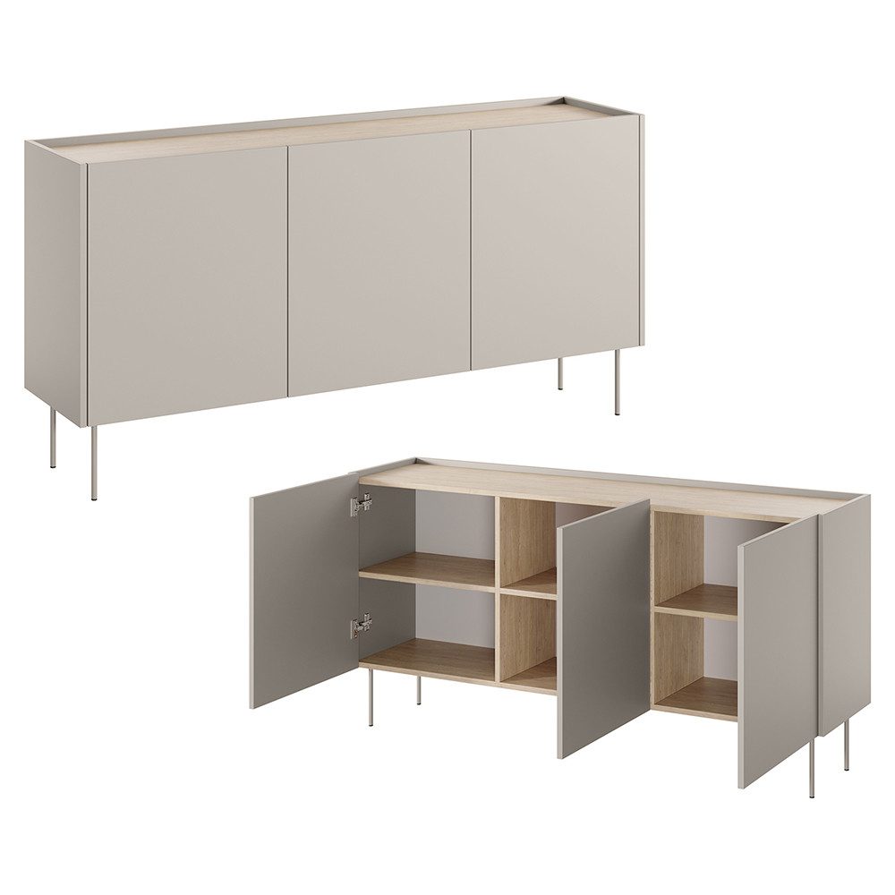 Lomadox Wohnzimmer-Set DELFT-141, (Mega-Spar-Set, 4-St., Couchtisch Highboard Lowboard Sideboard), in keramikrot und kaschmir mit Eiche, modern, grifflos