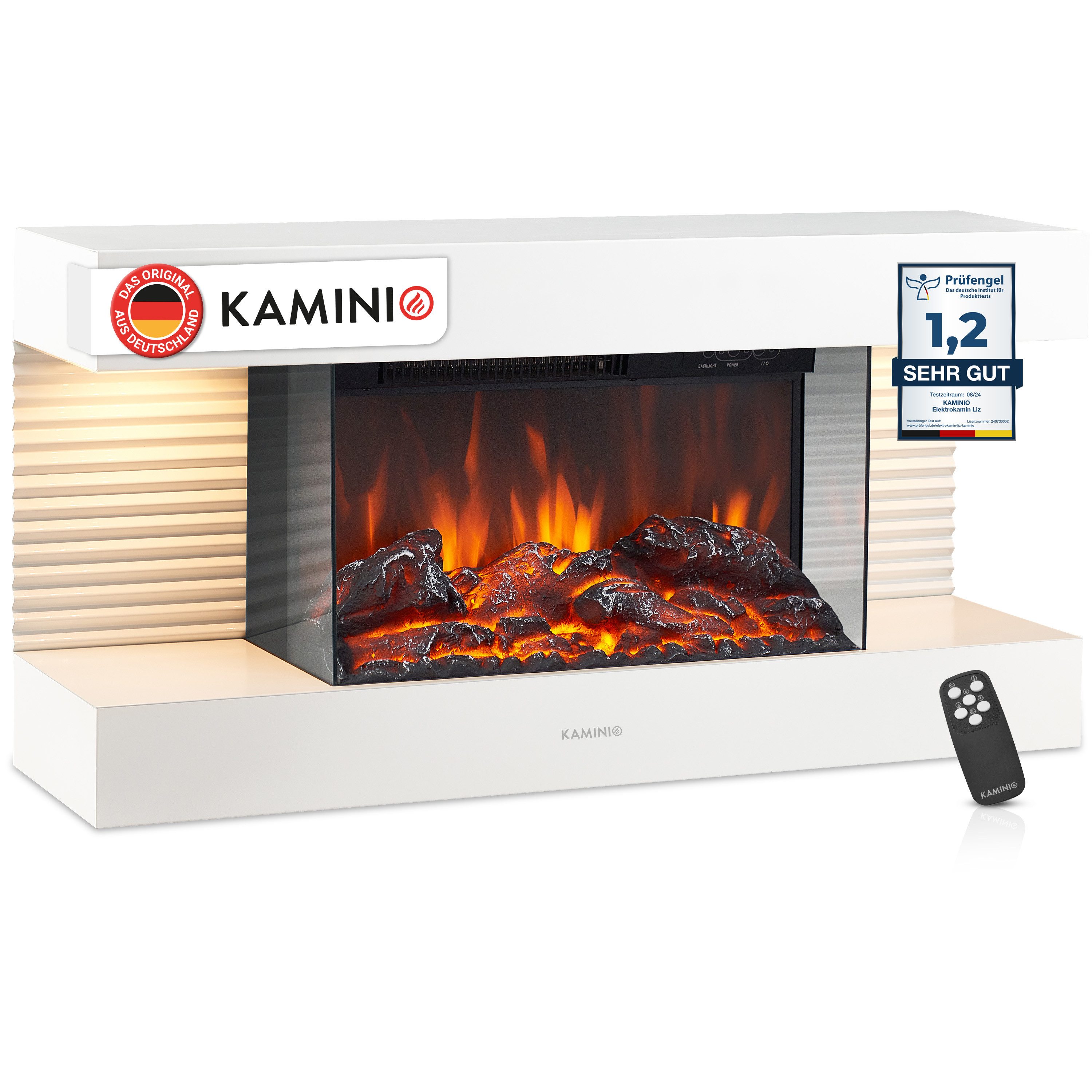 KAMINIO Elektrokamin LIZ, Elektrischer Kamin: 3D-Flammeneffekt, LED-Ambientelicht, Heizung 1800W
